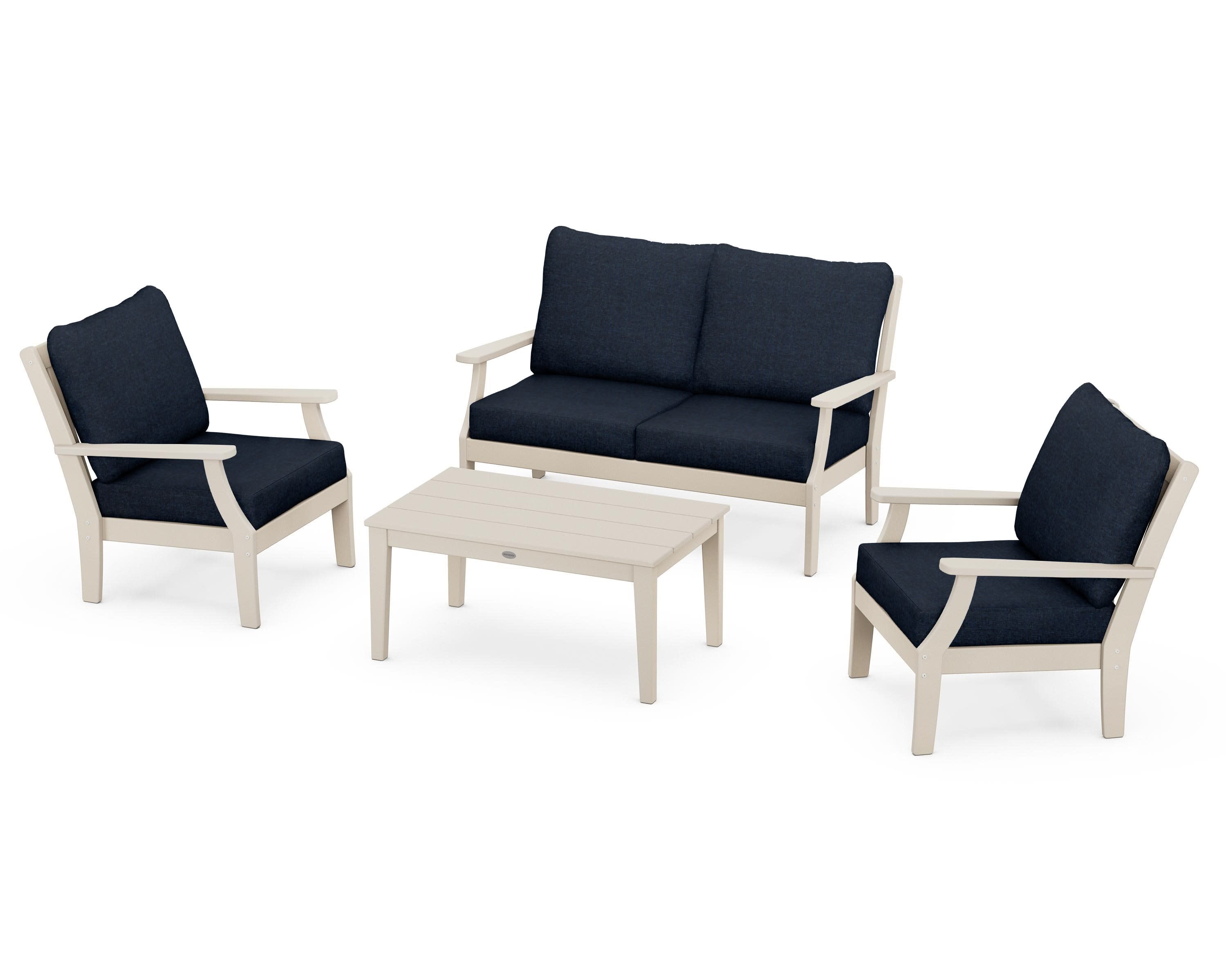Braxton 4-Piece Deep Seating Chair Set in Sand / Marine Indigo