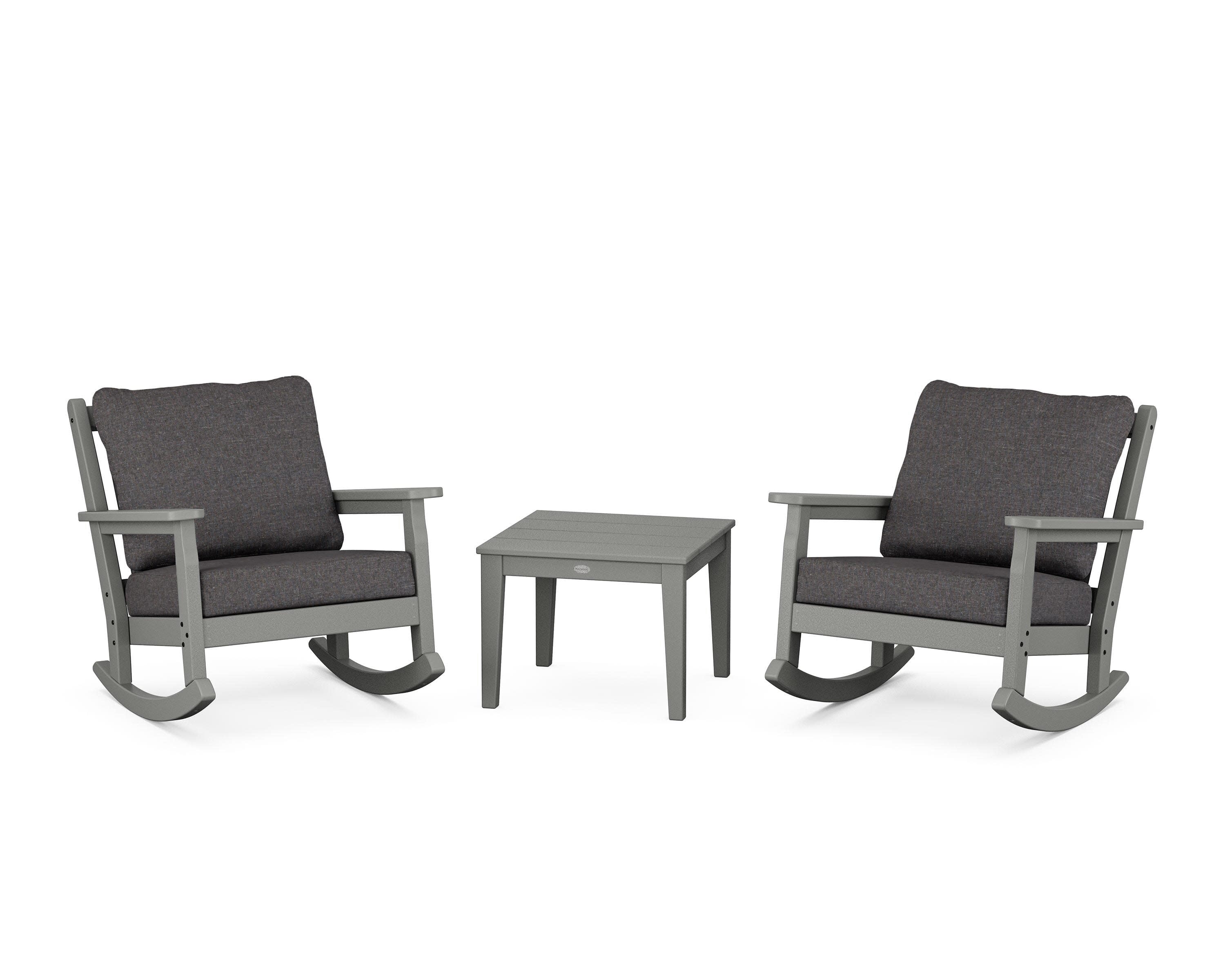 Chippendale 3-Piece Deep Seating Rocker Set in Slate Grey / Ash Charcoal