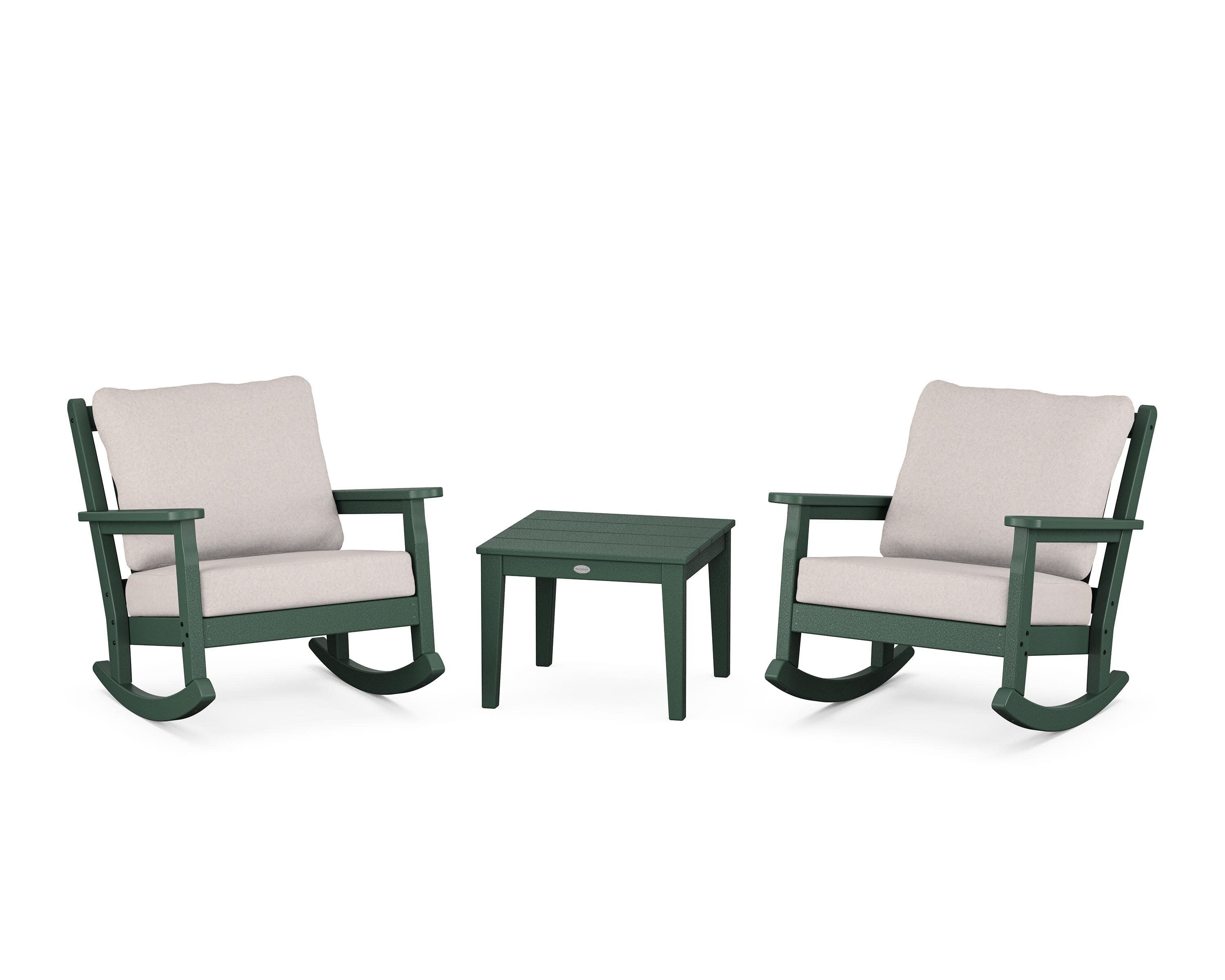 Chippendale 3-Piece Deep Seating Rocker Set in Green / Dune Burlap
