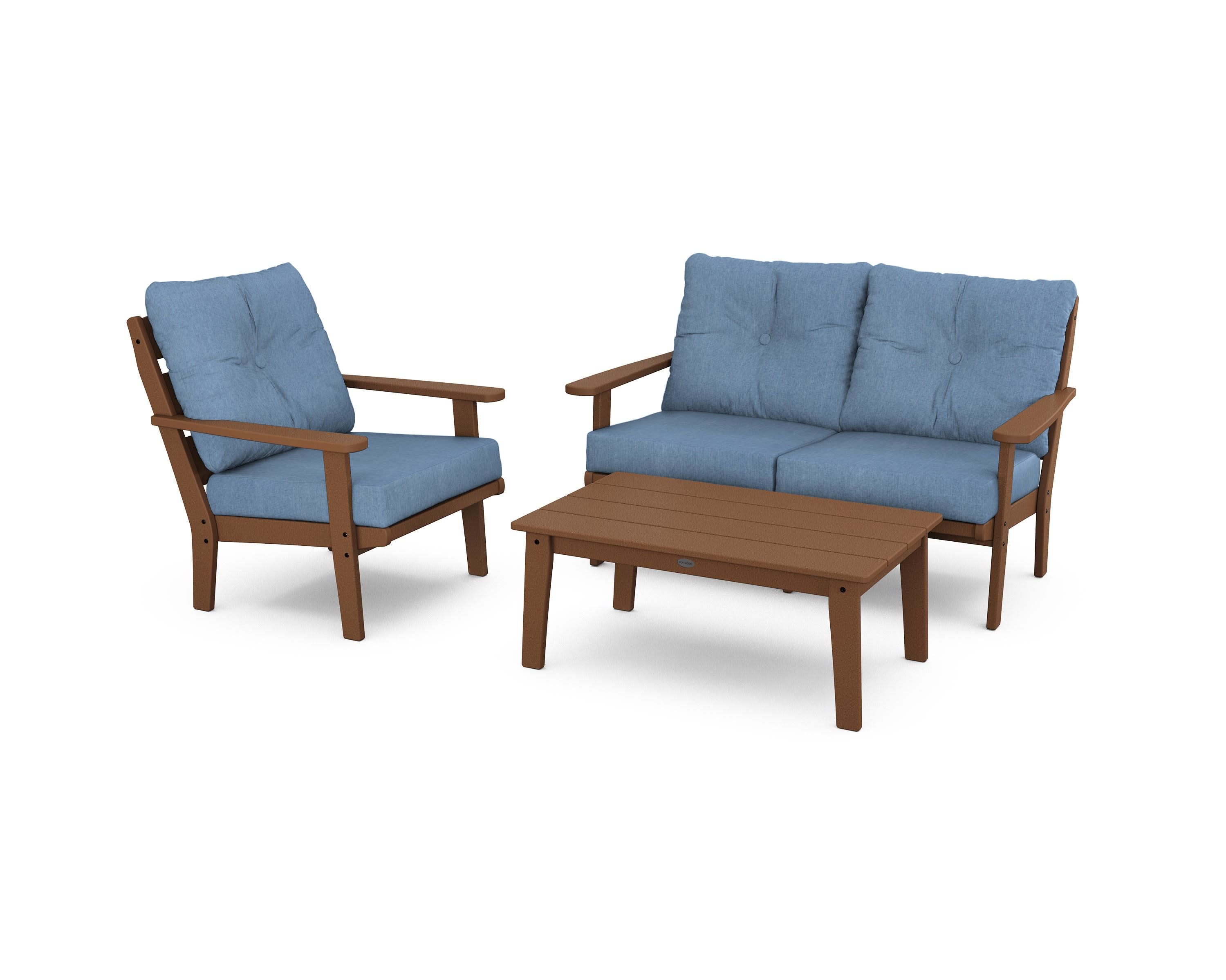 Lakeside 3-Piece Deep Seating Set in Teak / Sky Blue