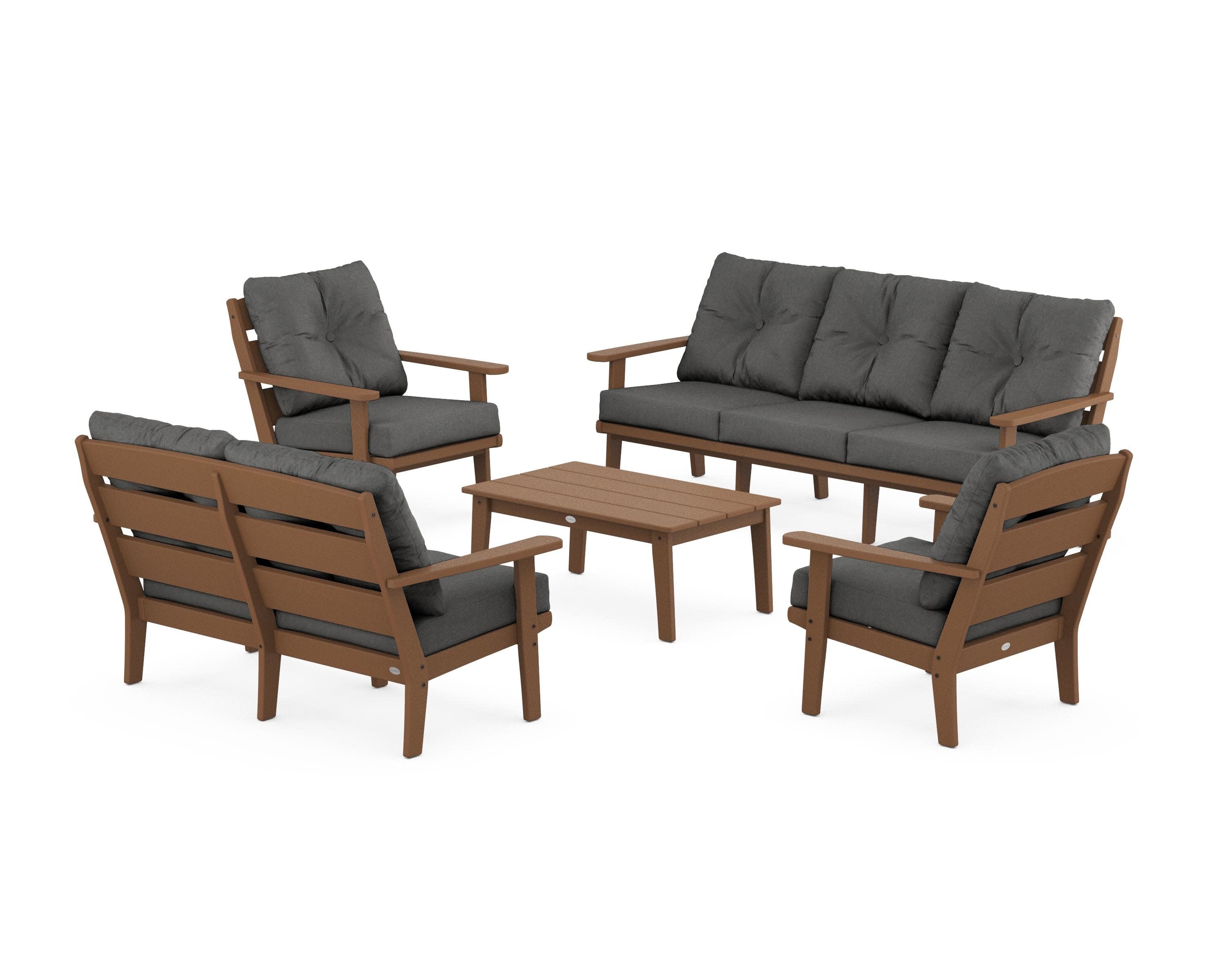 Lakeside 5-Piece Lounge Sofa Set in Teak / Spectrum Carbon