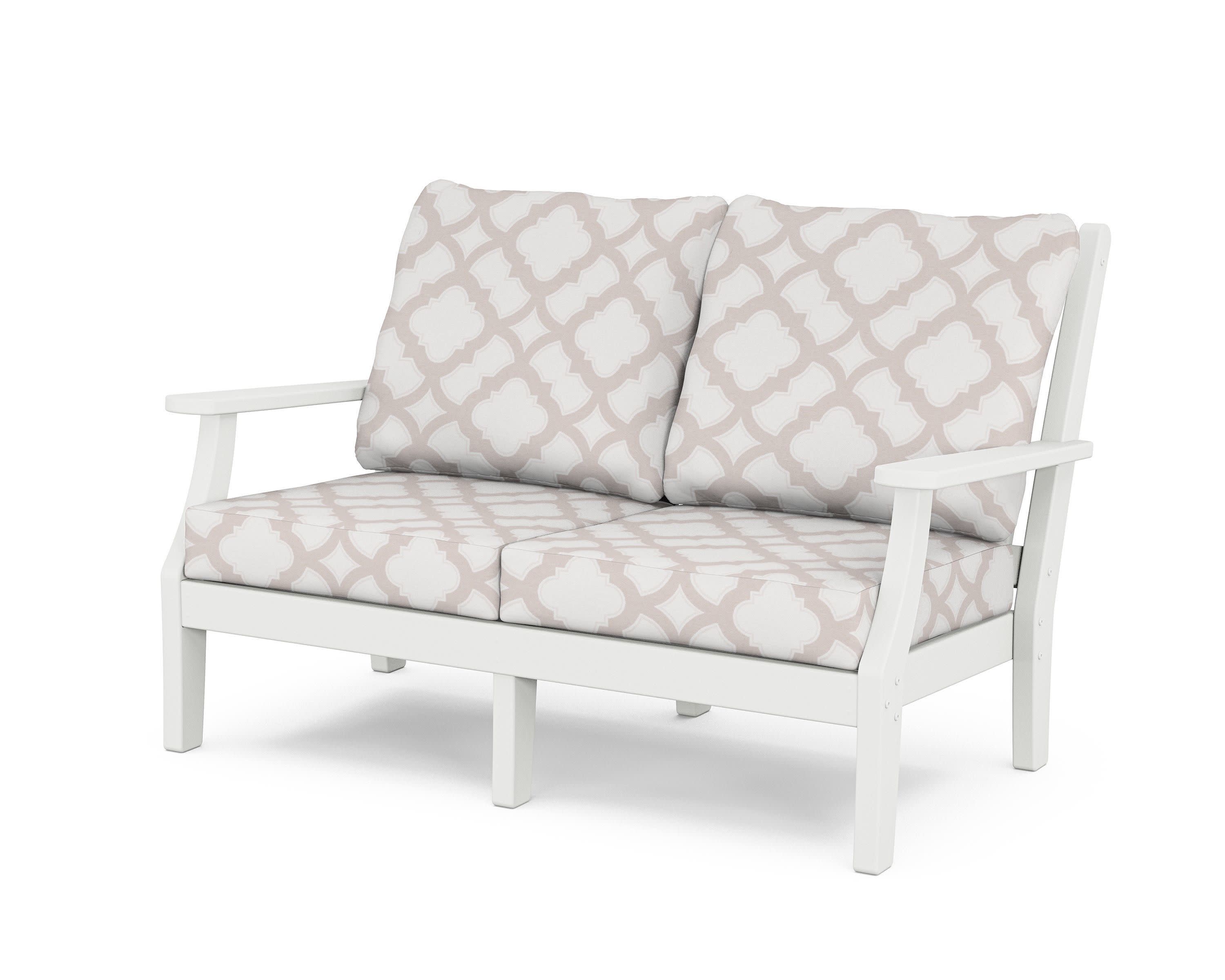 Wovendale Deep Seating Loveseat in White / Trellis Dune Burlap