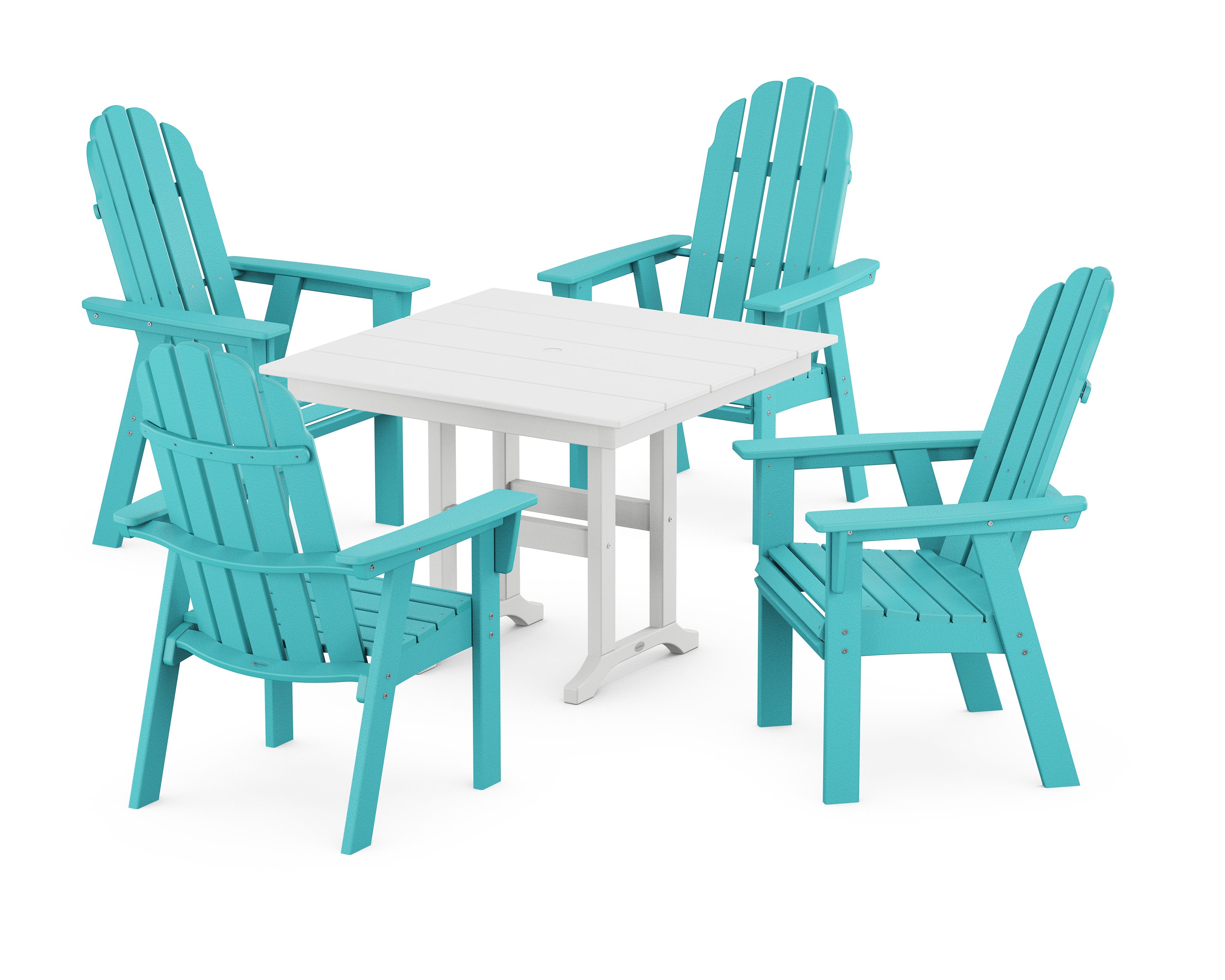 Vineyard Curveback Adirondack 5-Piece Farmhouse Dining Set in Aruba / White