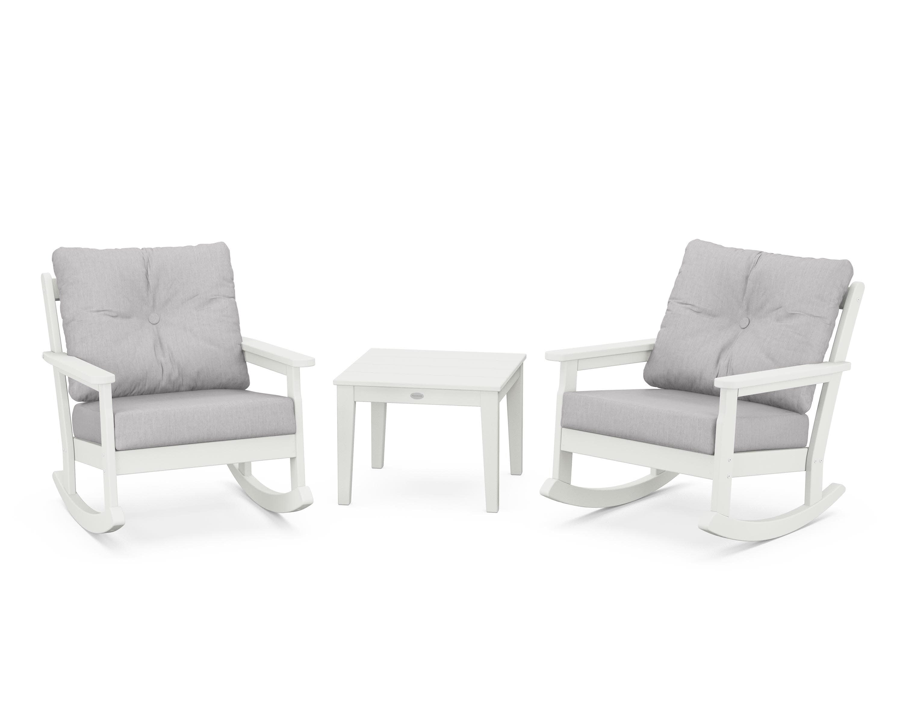 Vineyard 3-Piece Deep Seating Rocker Set in Vintage White / Granite