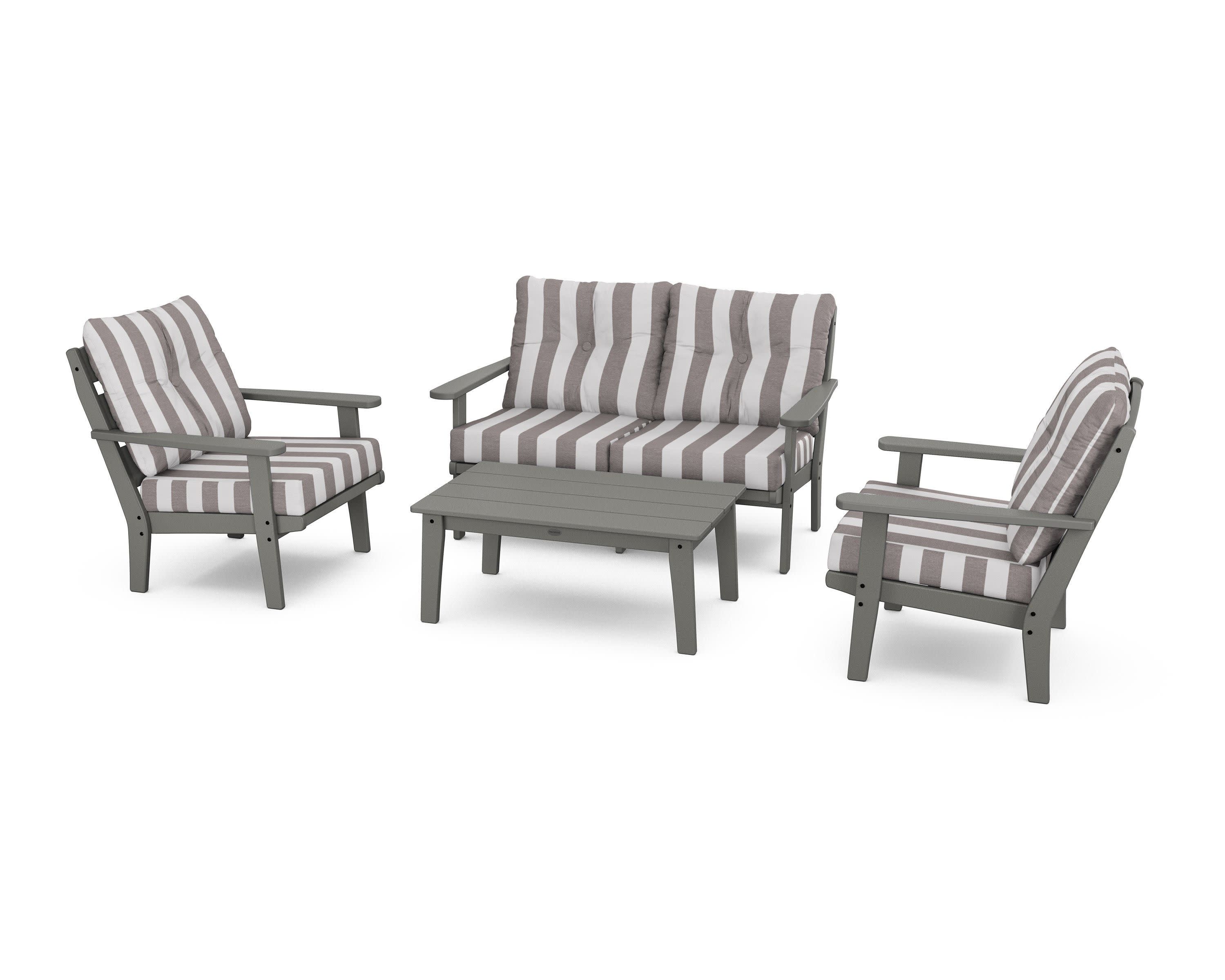 Lakeside 4-Piece Deep Seating Set in Slate Grey / Cabana Stripe Grey Mist
