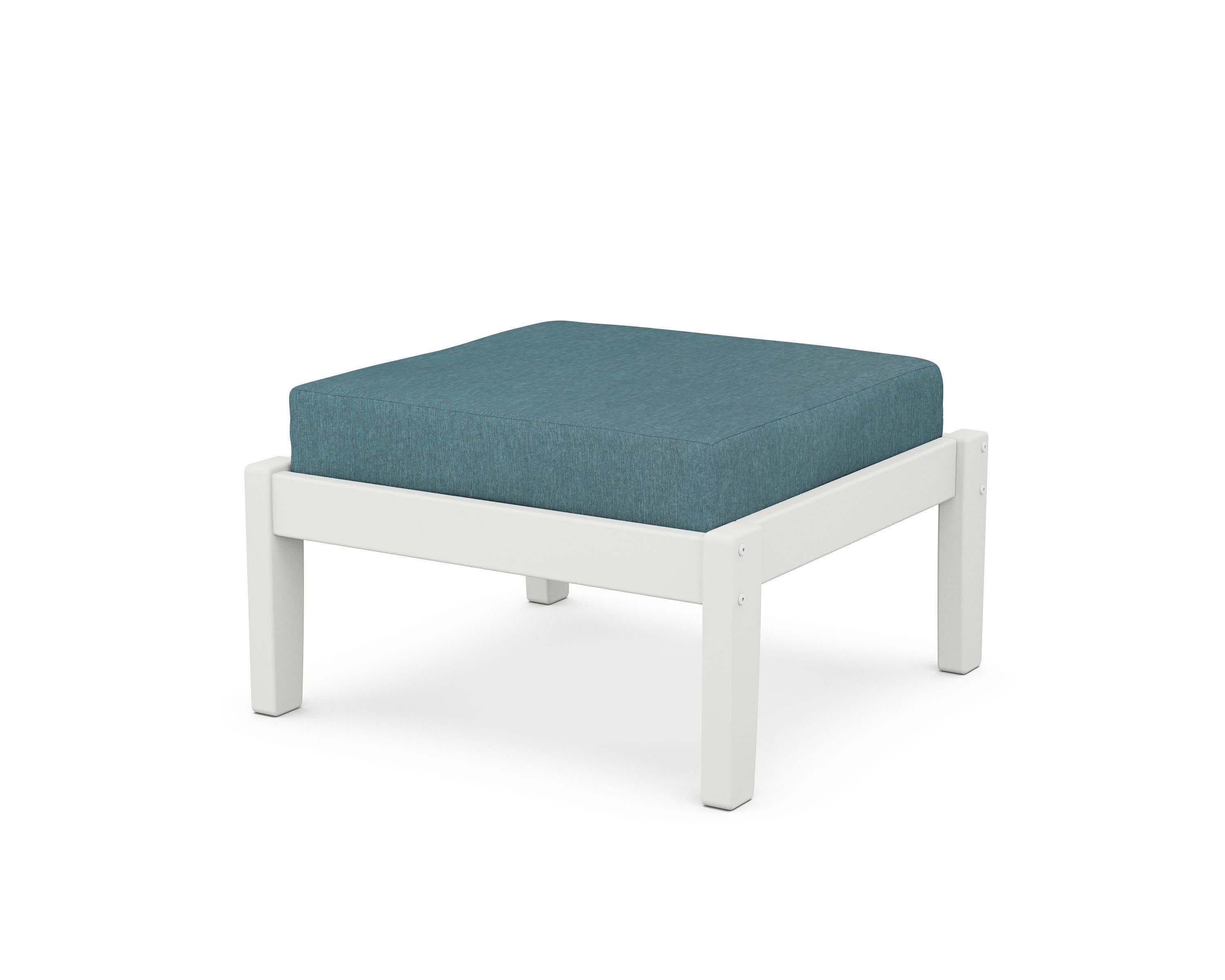 Deep Seating Ottoman in White / Ocean Teal
