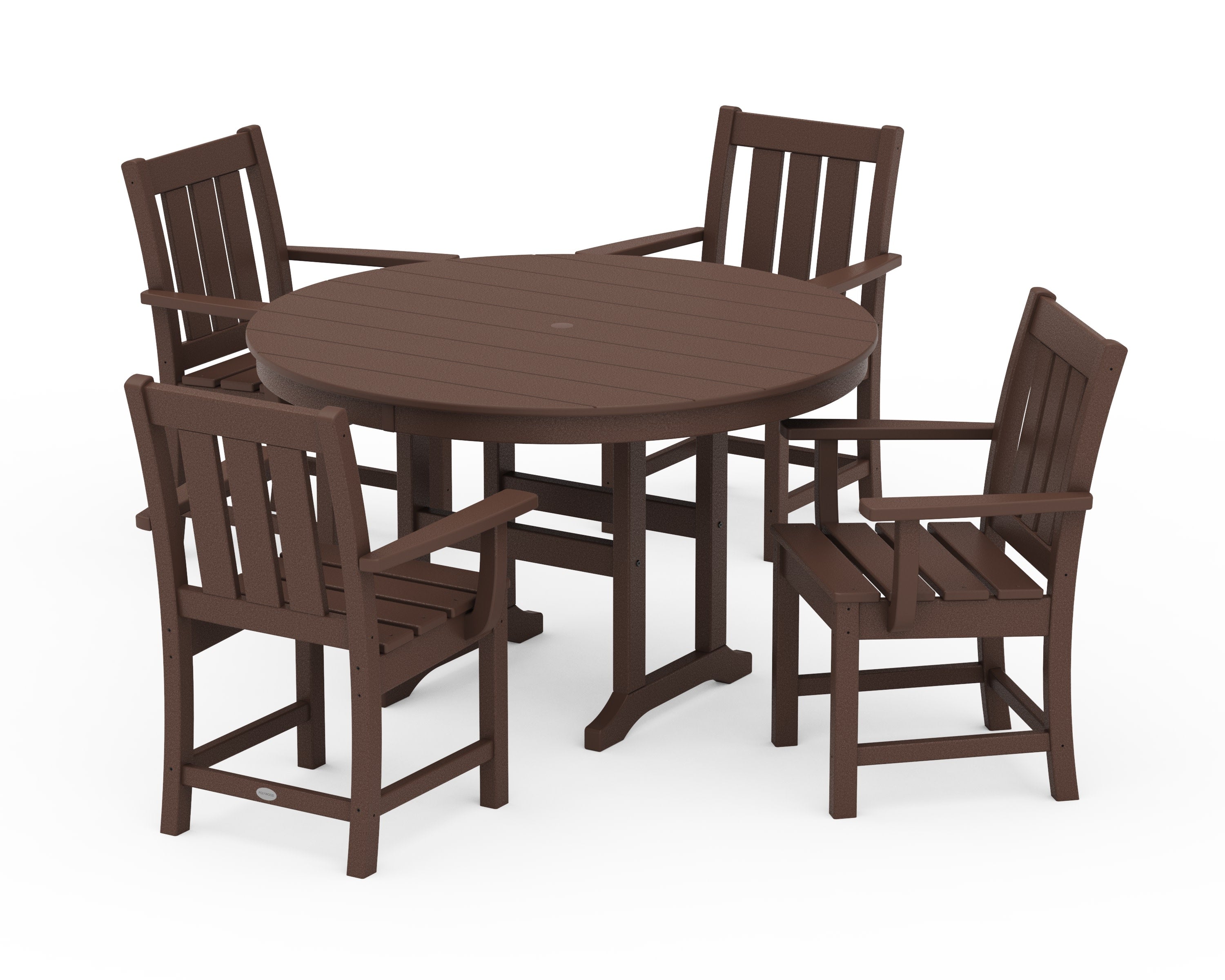 Oxford 5-Piece Round Farmhouse Dining Set in Mahogany