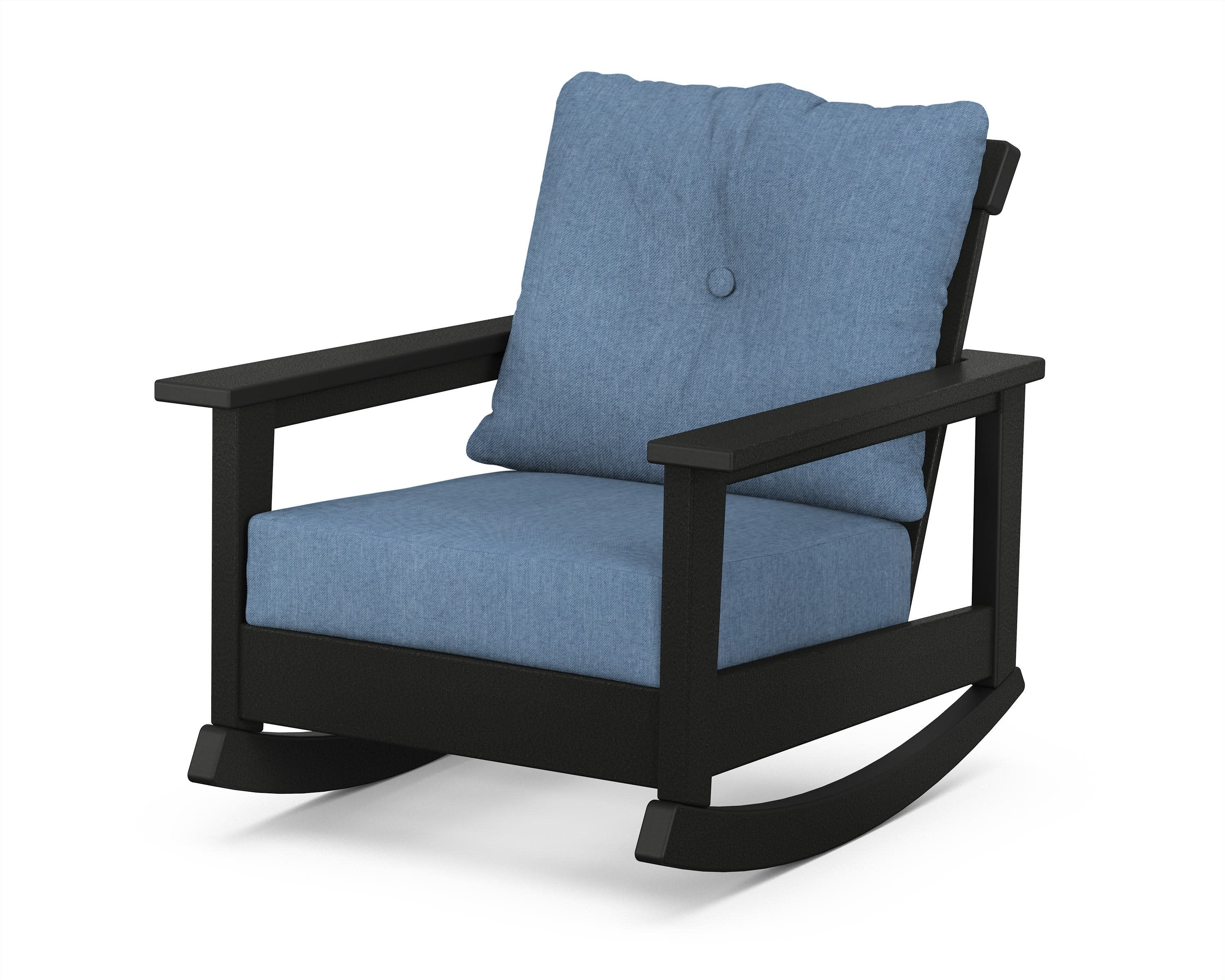 Prescott Deep Seating Rocking Chair in Black / Sky Blue