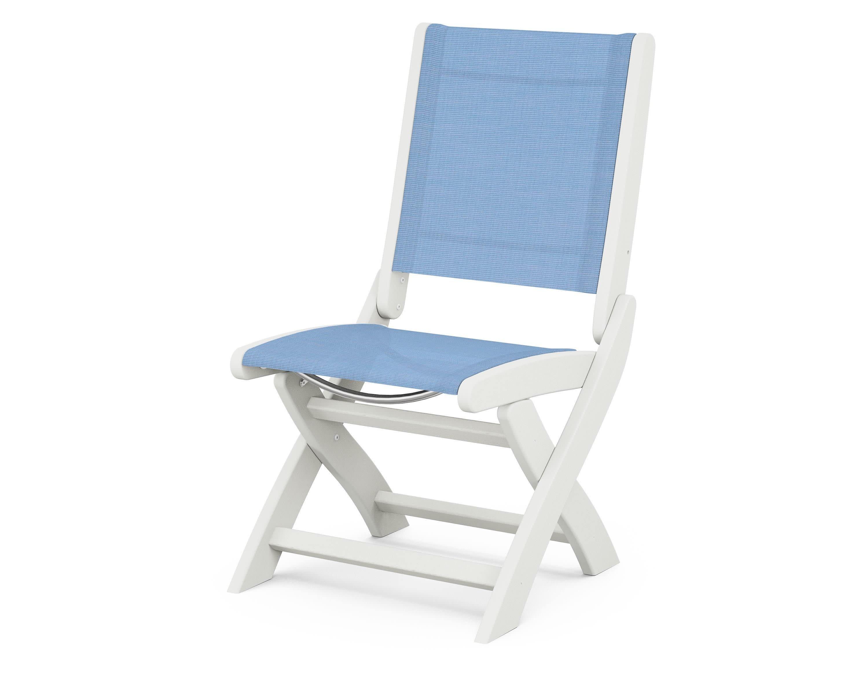 Coastal Folding Side Chair in Vintage White / Poolside Sling
