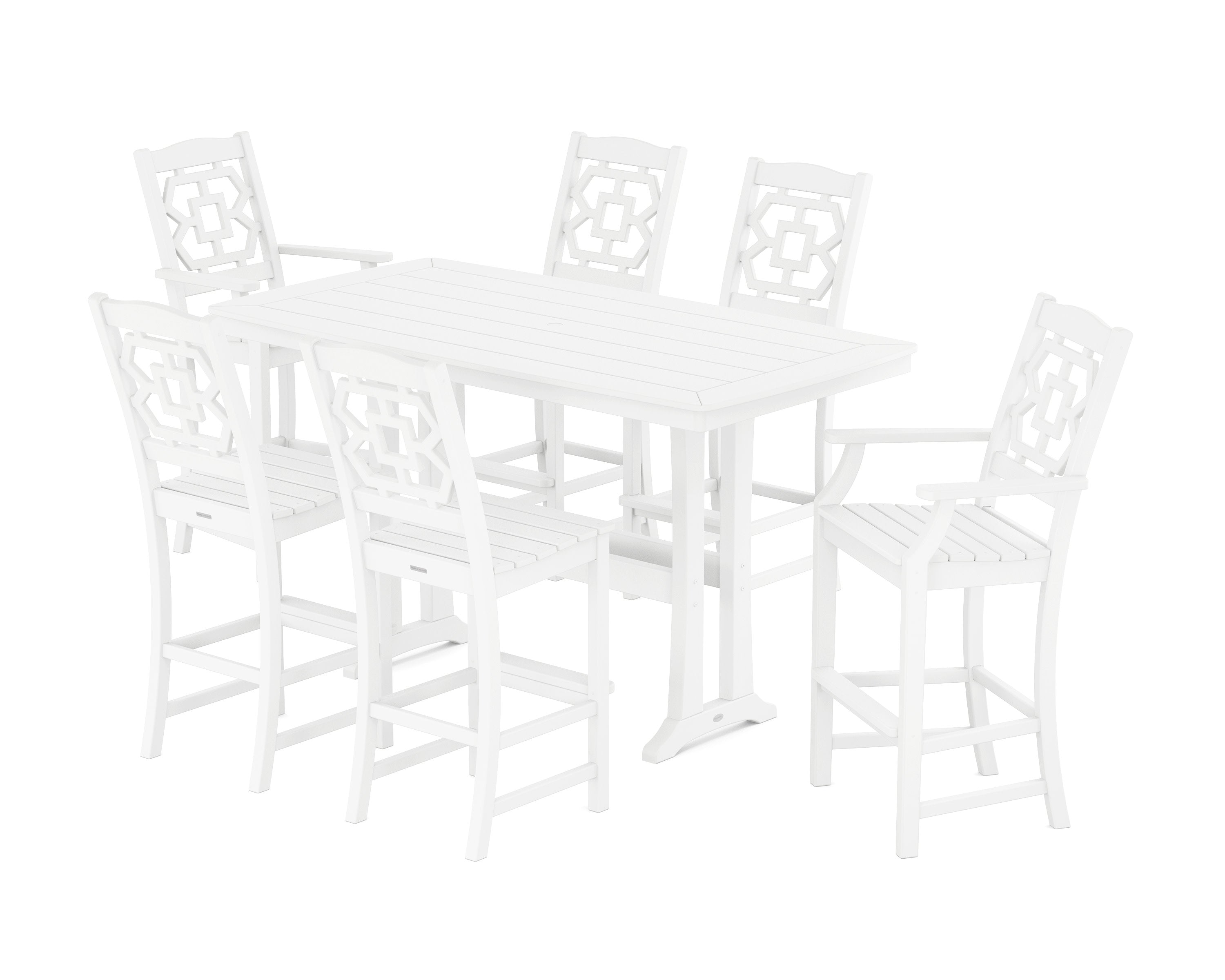 Chinoiserie 7-Piece Bar Set with Trestle Legs in White