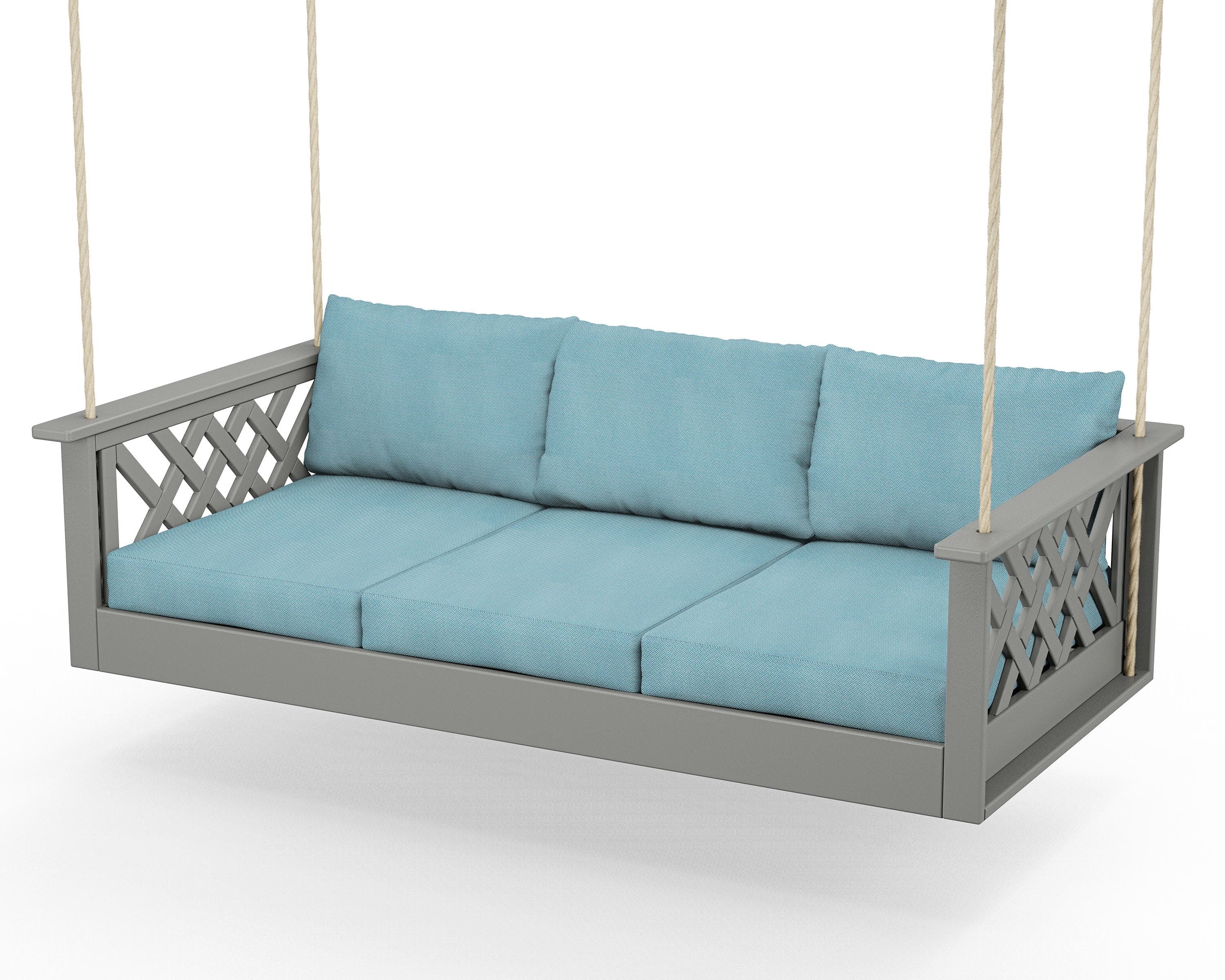 Wovendale Daybed Swing in Slate Grey / Lattice Sky Blue