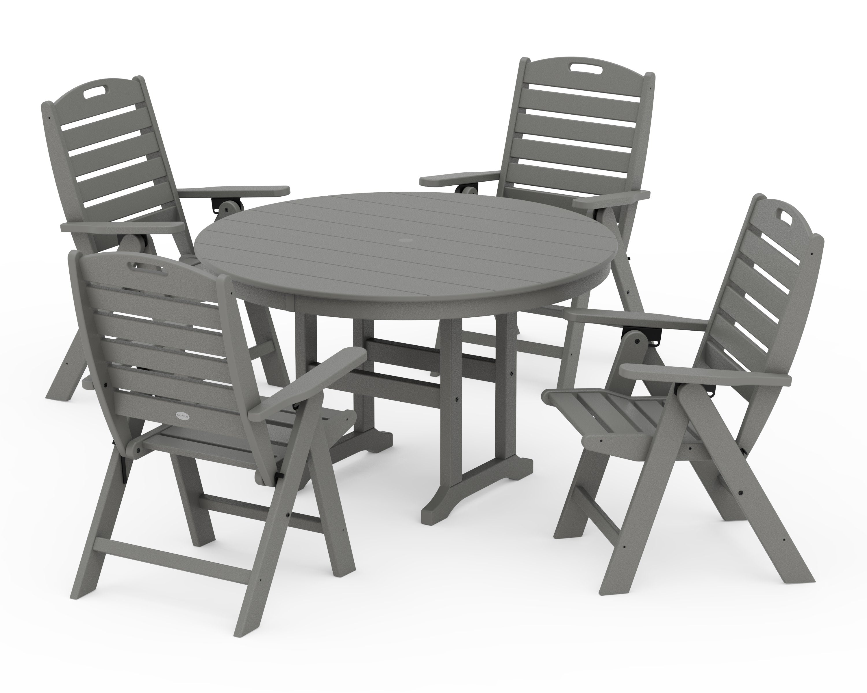 Nautical Folding Chair 5-Piece Round Farmhouse Dining Set in Slate Grey