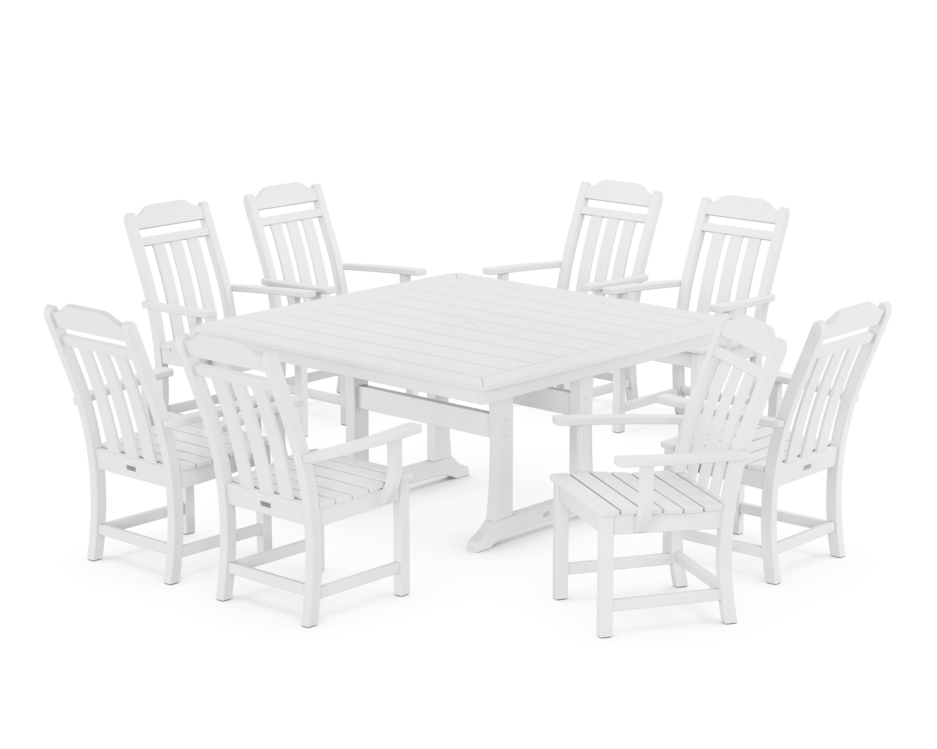 Cottage 9-Piece Square Dining Set with Trestle Legs in White