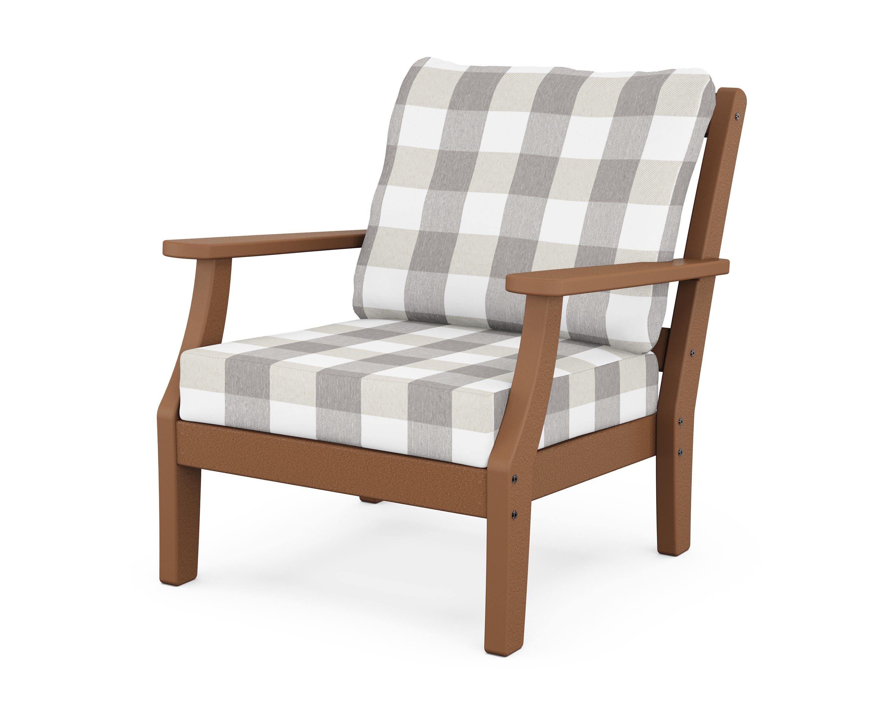 Chinoiserie Deep Seating Chair in Teak / Buffalo Plaid Grey Mist