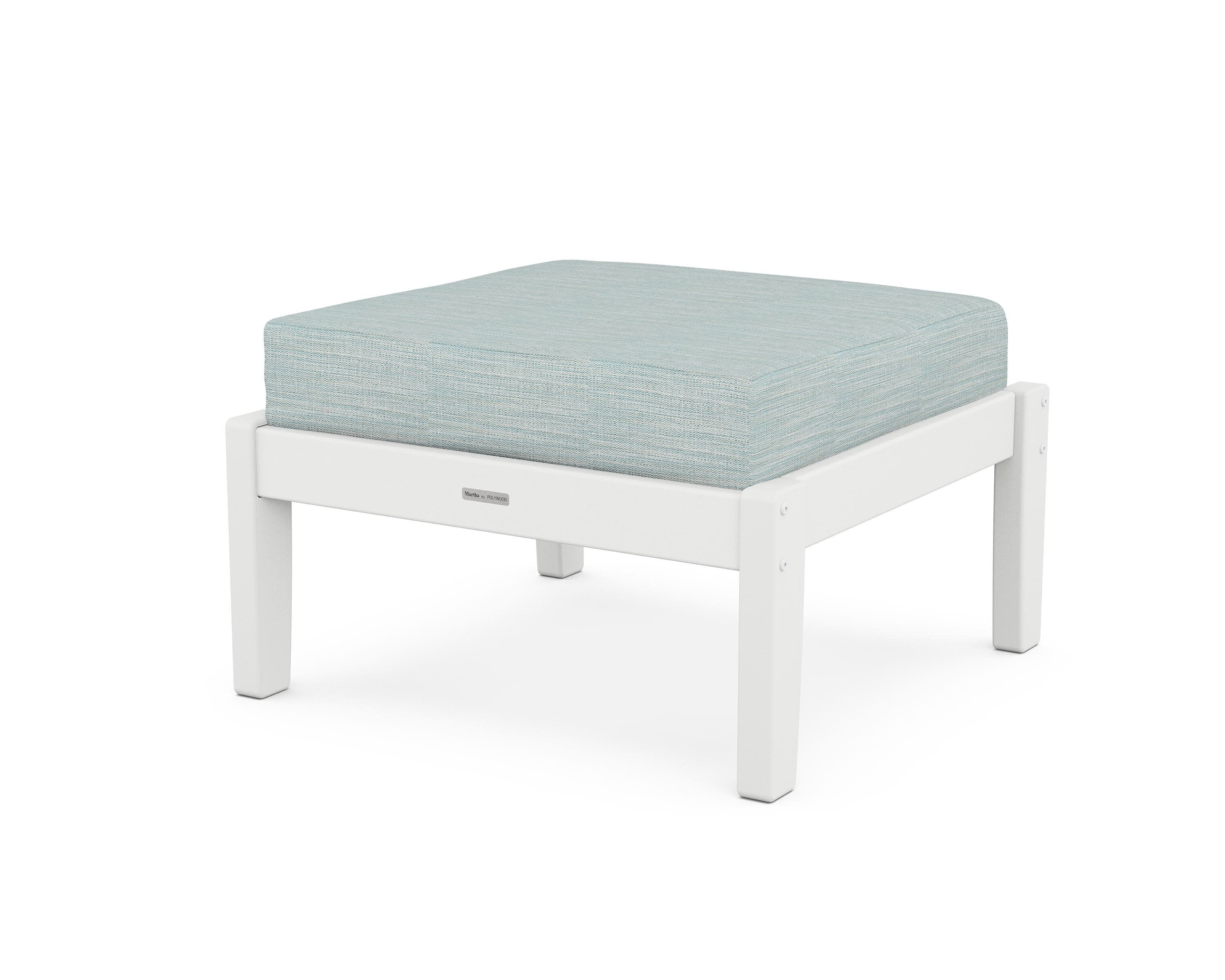 Chinoiserie Deep Seating Ottoman in White / Soothe Mist