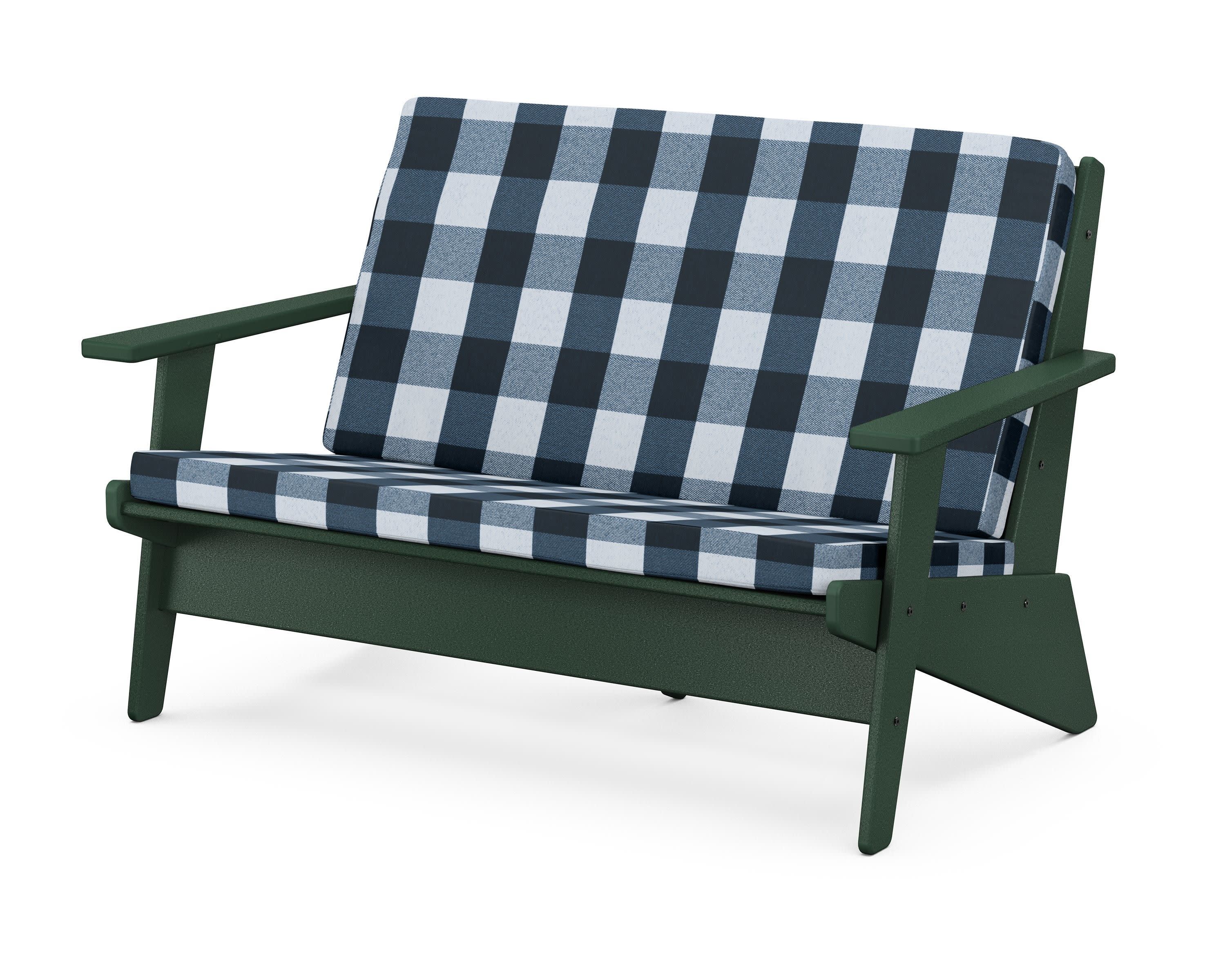 Riviera Modern Lounge Loveseat in Green / Buffalo Plaid Marine Indigo