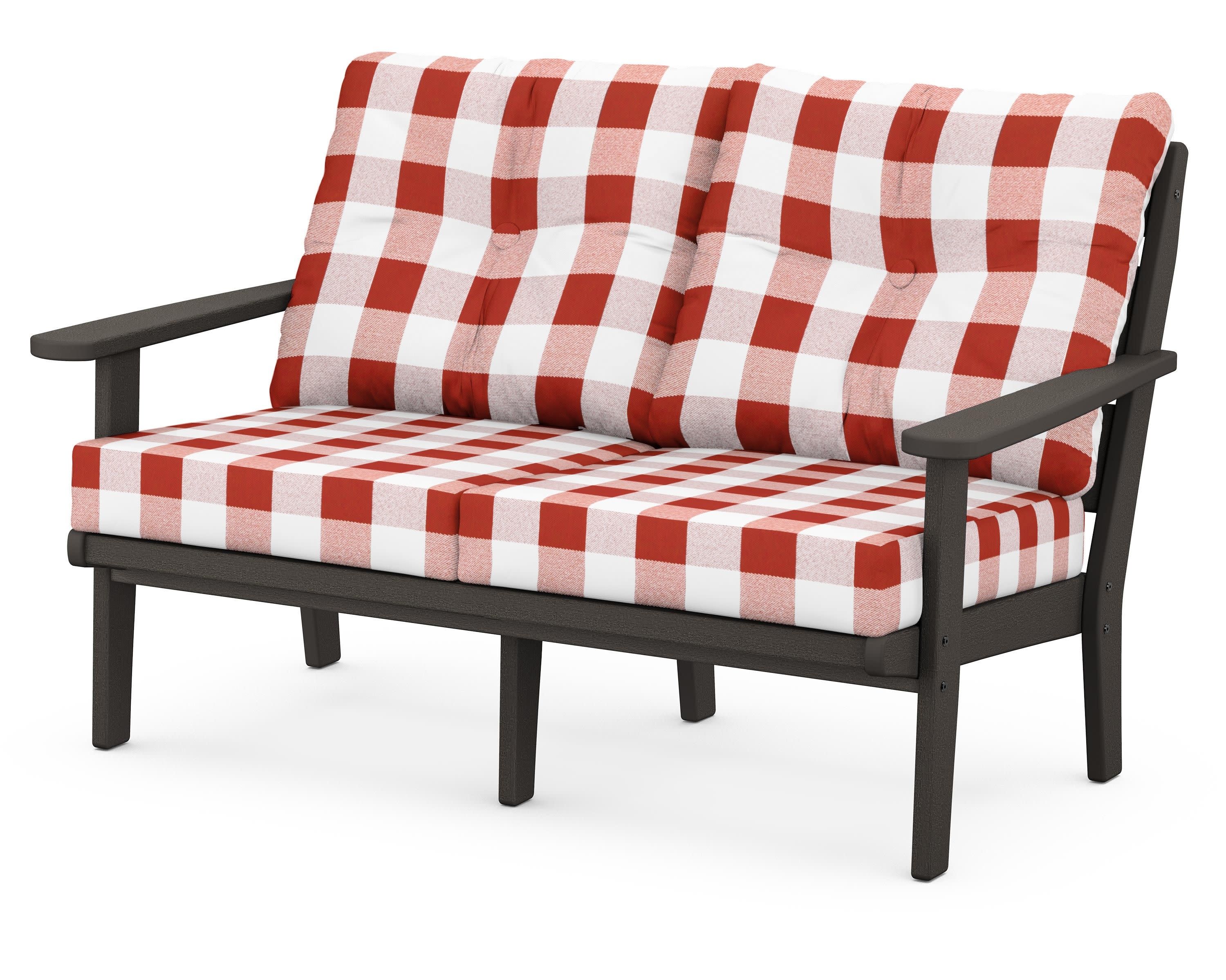 Lakeside Deep Seating Loveseat in Vintage Coffee / Buffalo Plaid Crimson