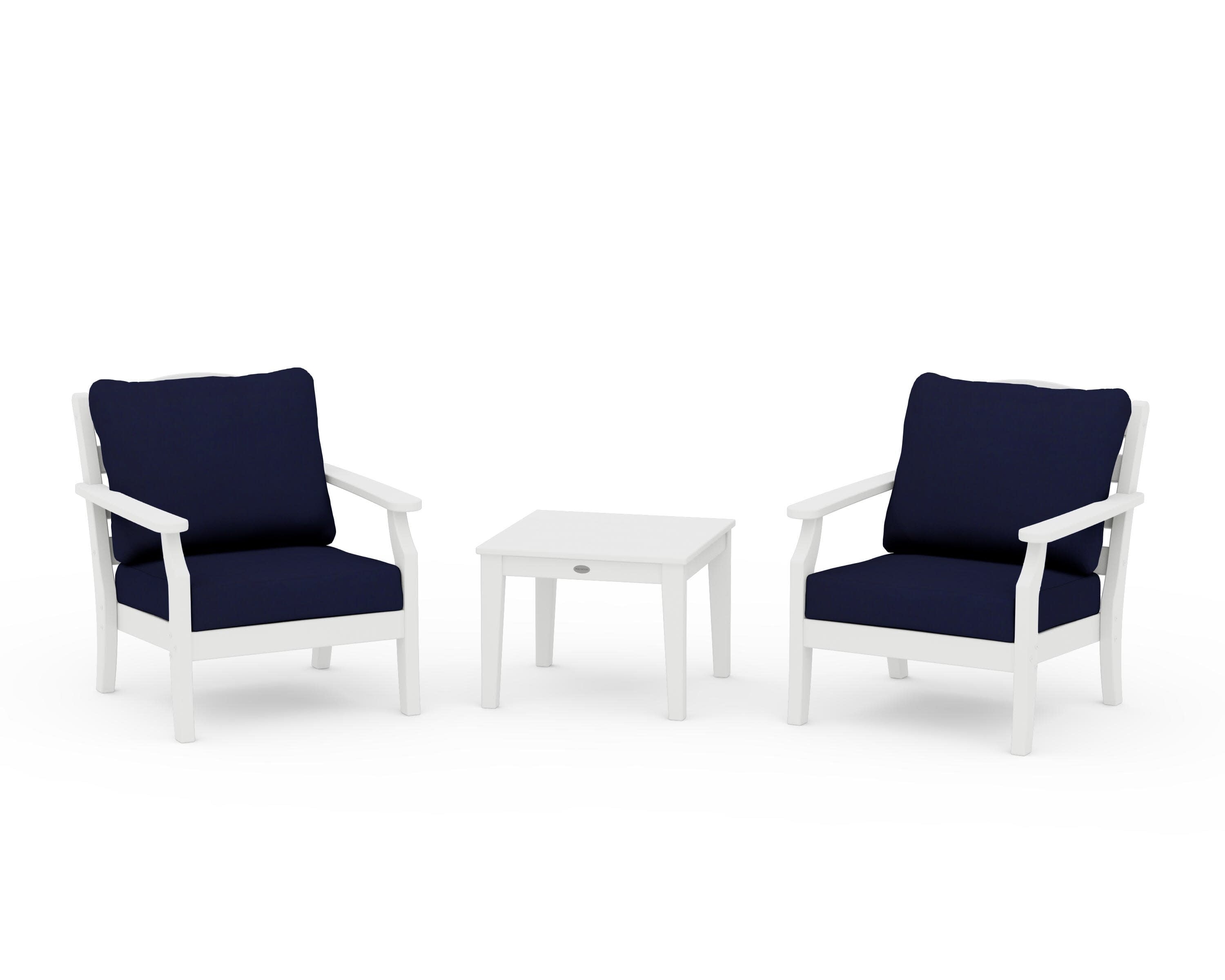 Savannah 3-Piece Deep Seating Set in White / Navy
