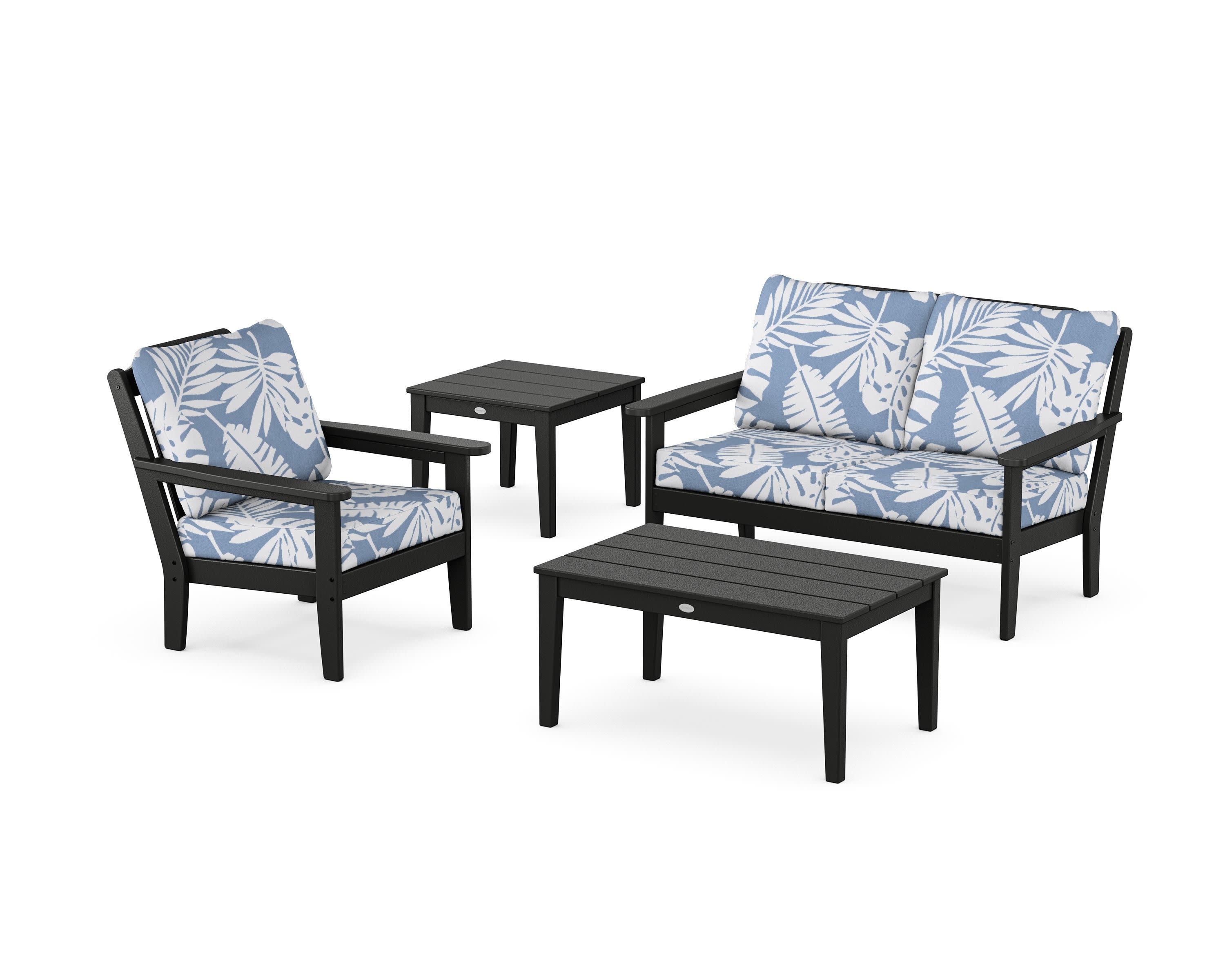 Wovendale 4-Piece Deep Seating Set in Black / Leaf Sky Blue