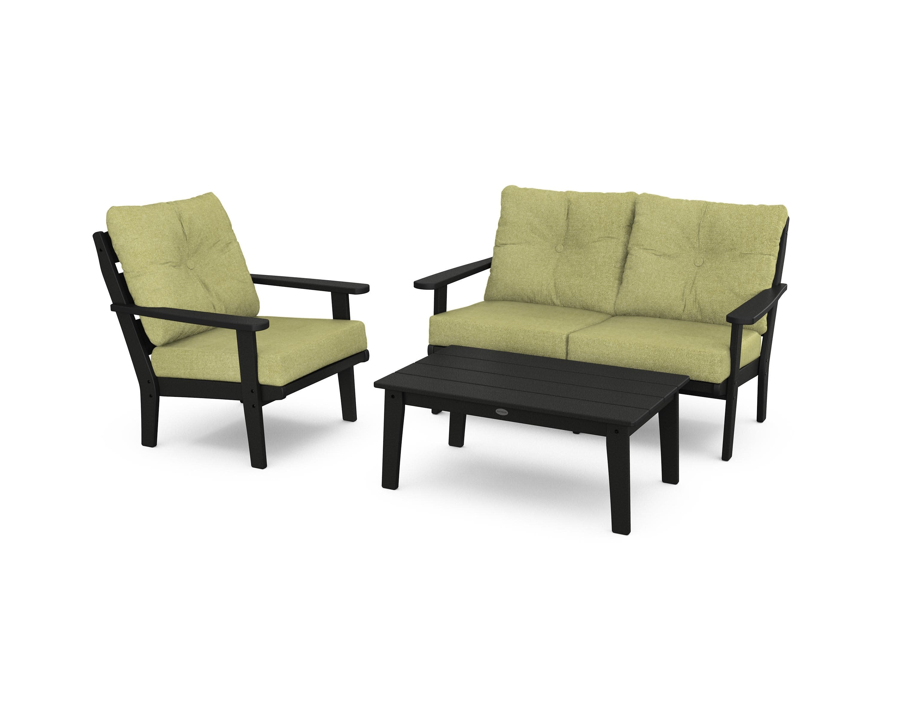 Lakeside 3-Piece Deep Seating Set in Black / Chartreuse Boucle
