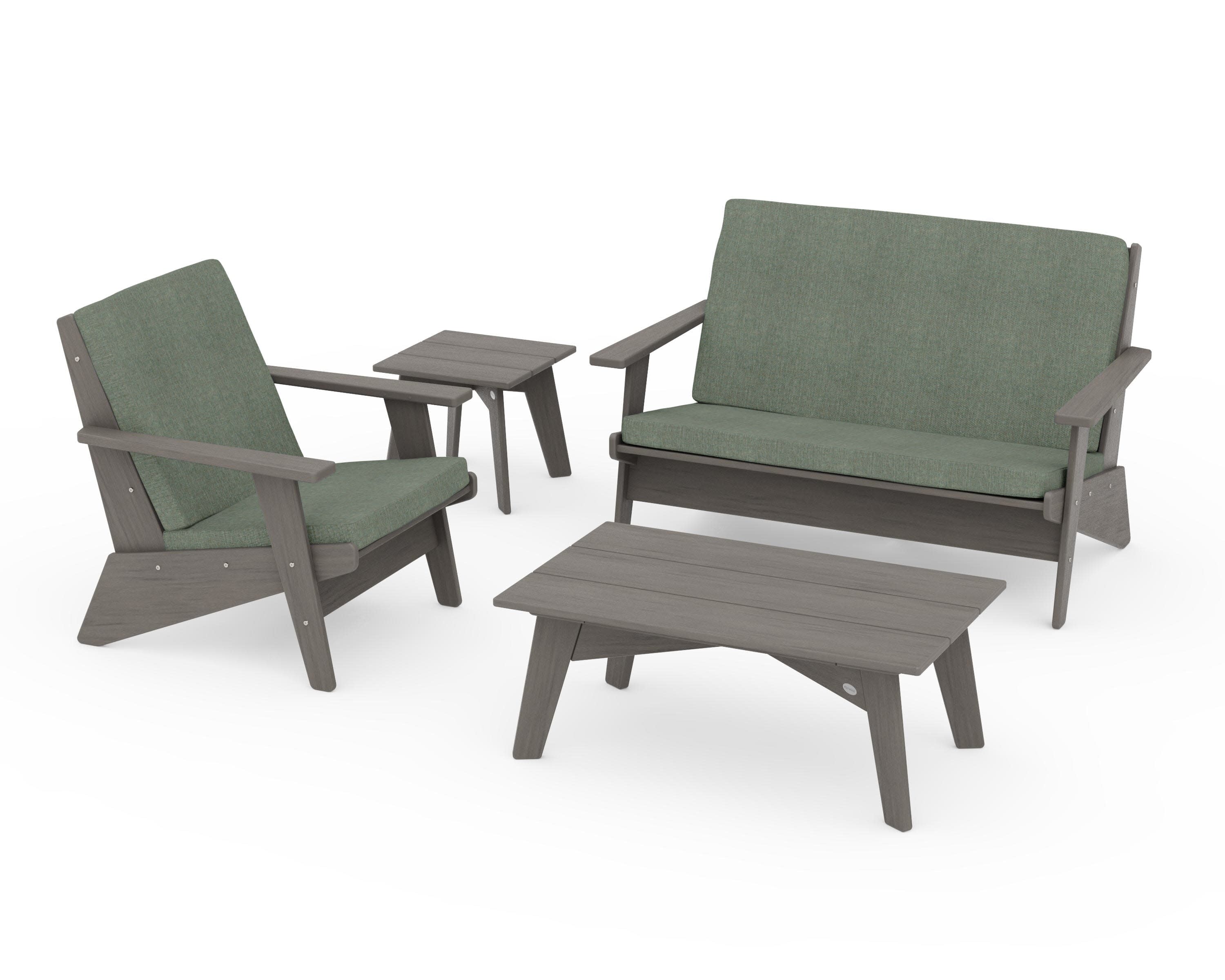 Riviera Modern Lounge 4-Piece Set in Driftwood / Cast Sage