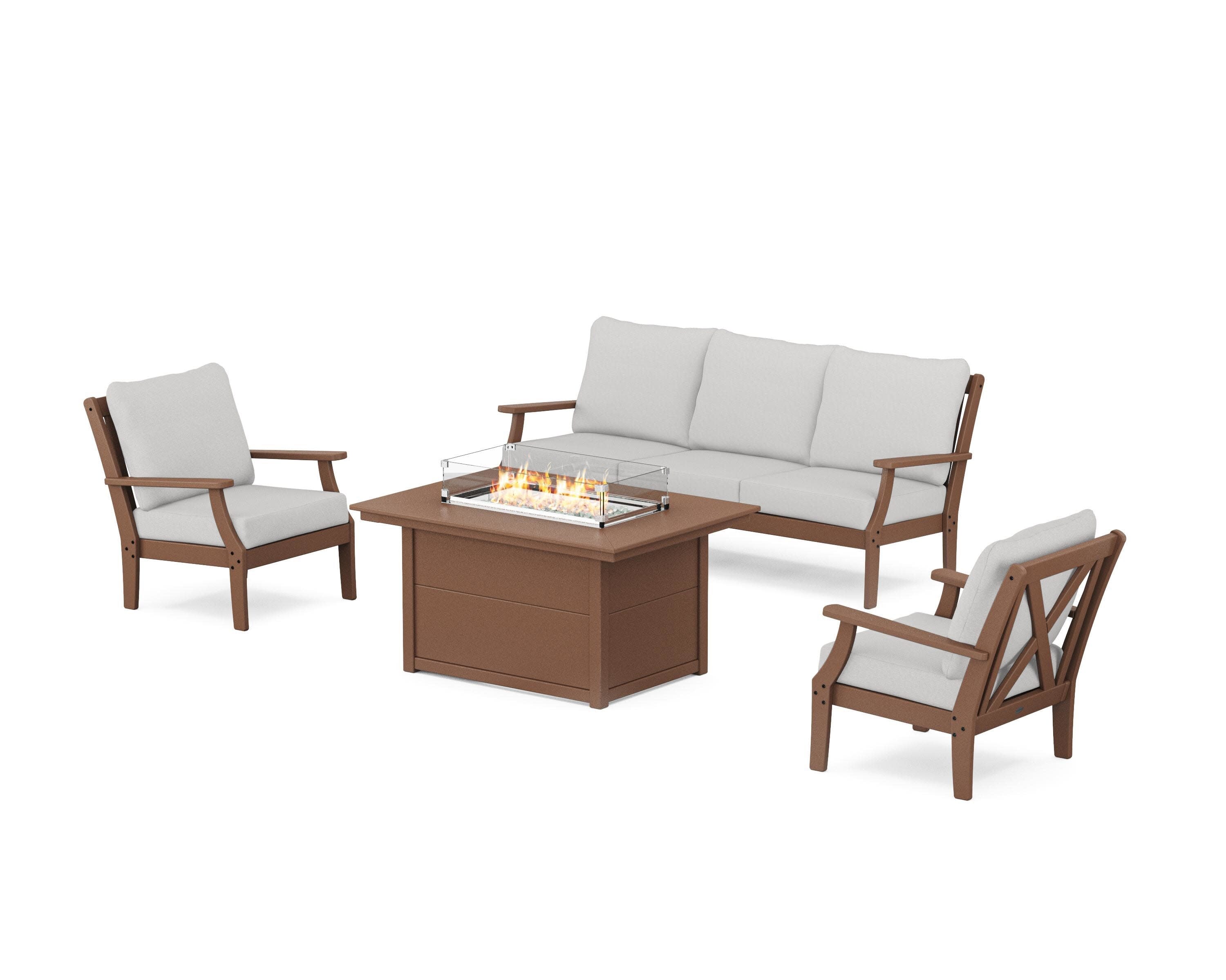 Braxton Deep Seating Fire Pit Table Set in Teak / Diamond in the Rough