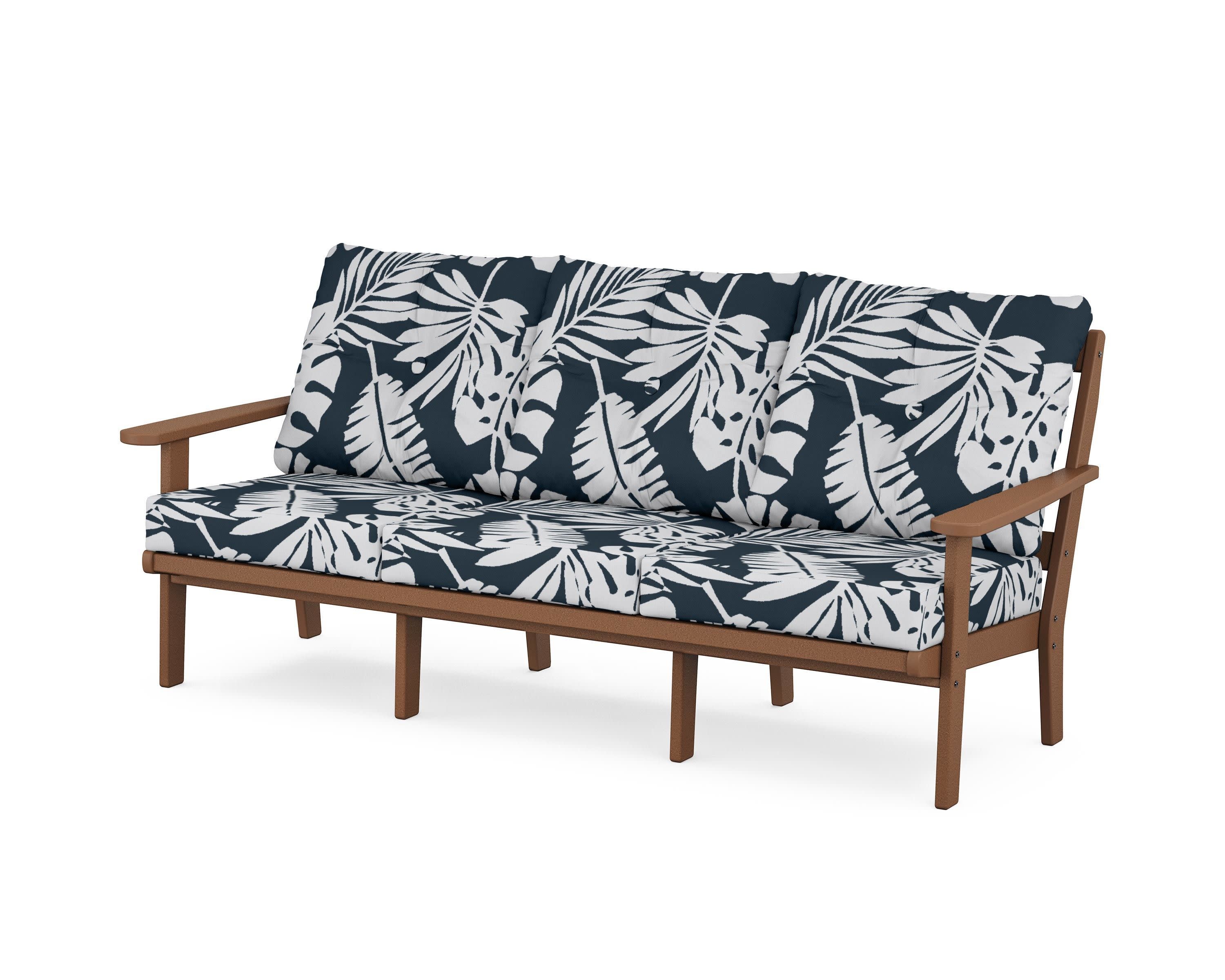 Mission Deep Seating Sofa in Teak / Leaf Marine Indigo
