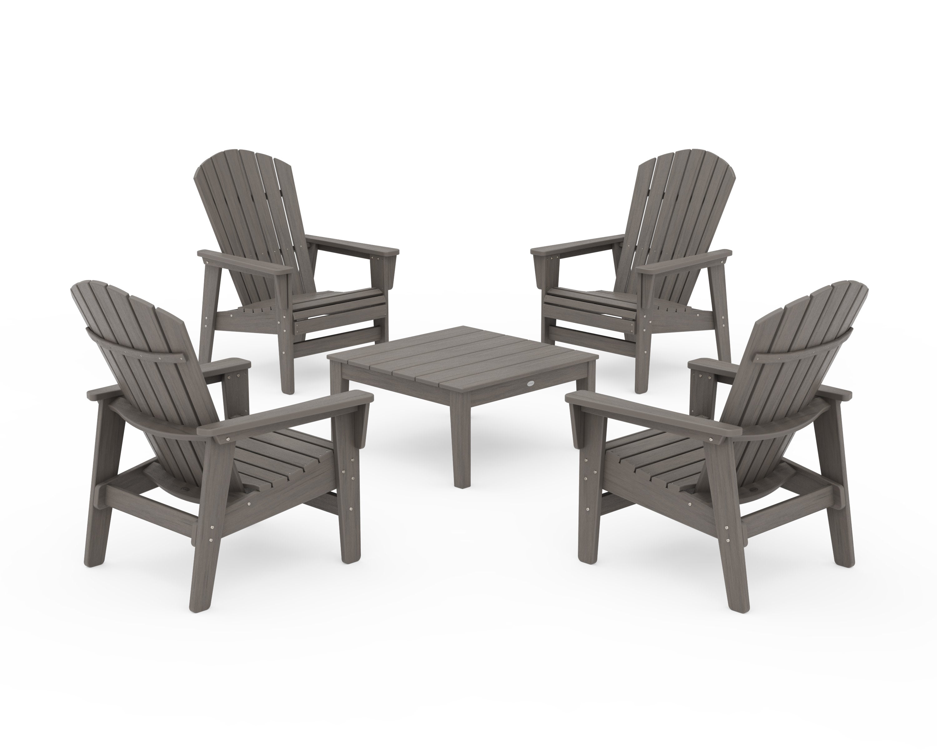 5-Piece Nautical Grand Upright Adirondack Chair Conversation Group in Driftwood