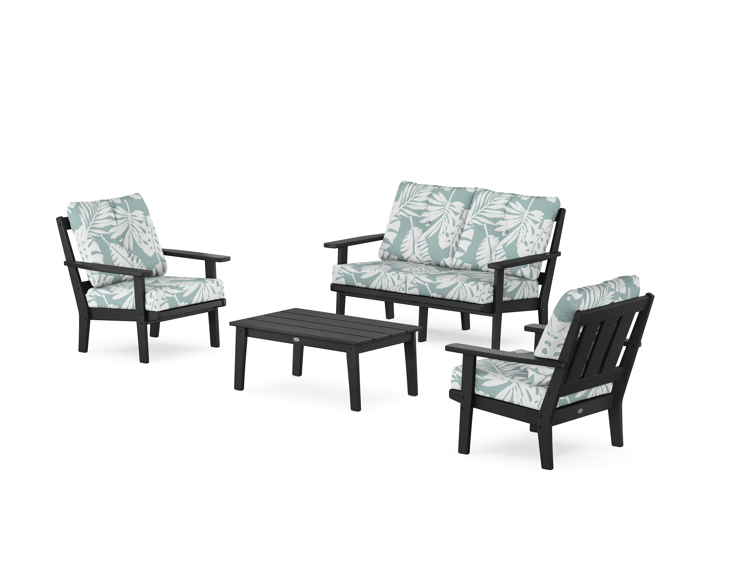 Oxford 4-Piece Deep Seating Set with Loveseat in Black / Leaf Glacier Spa