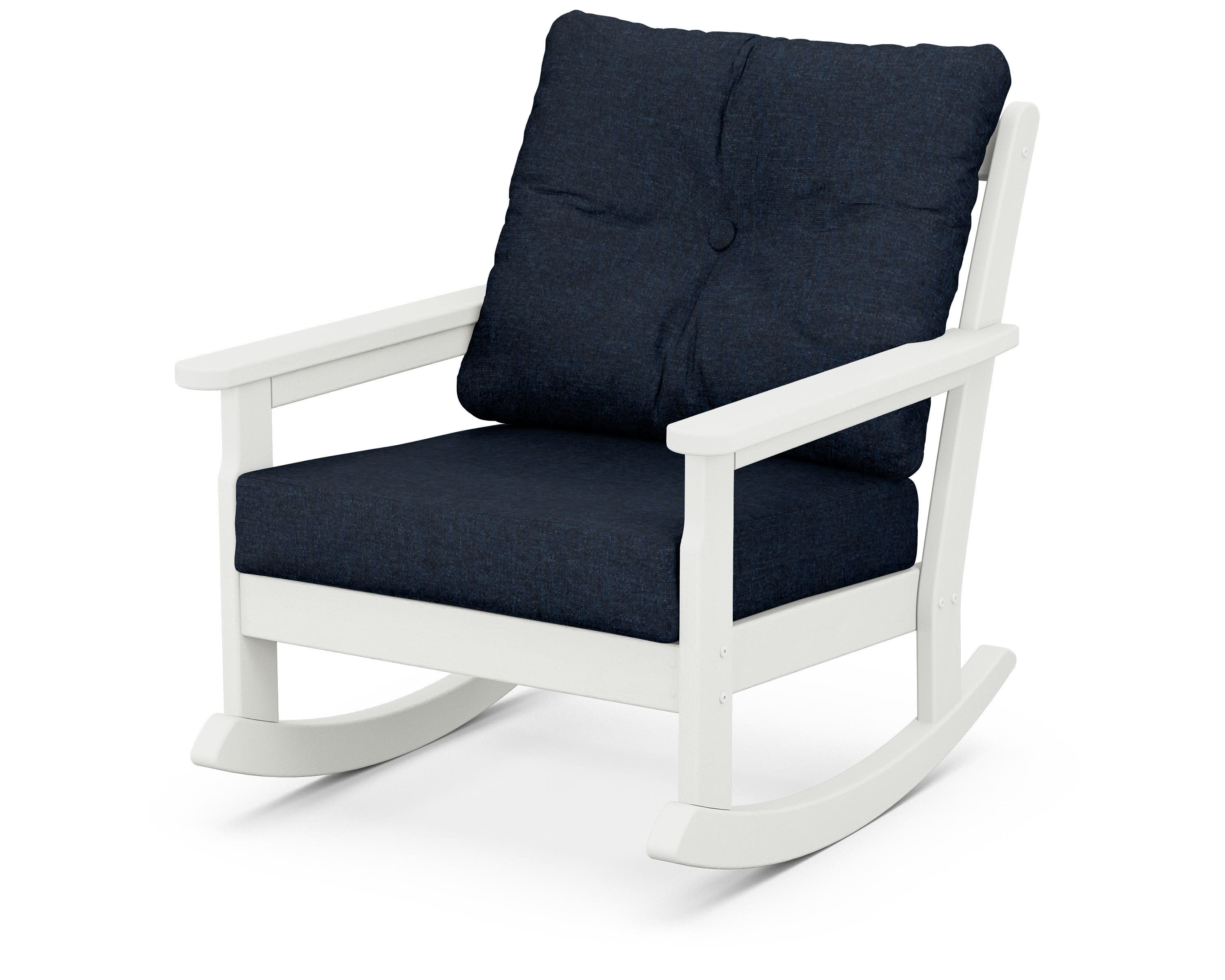 Vineyard Deep Seating Rocking Chair in Vintage White / Marine Indigo