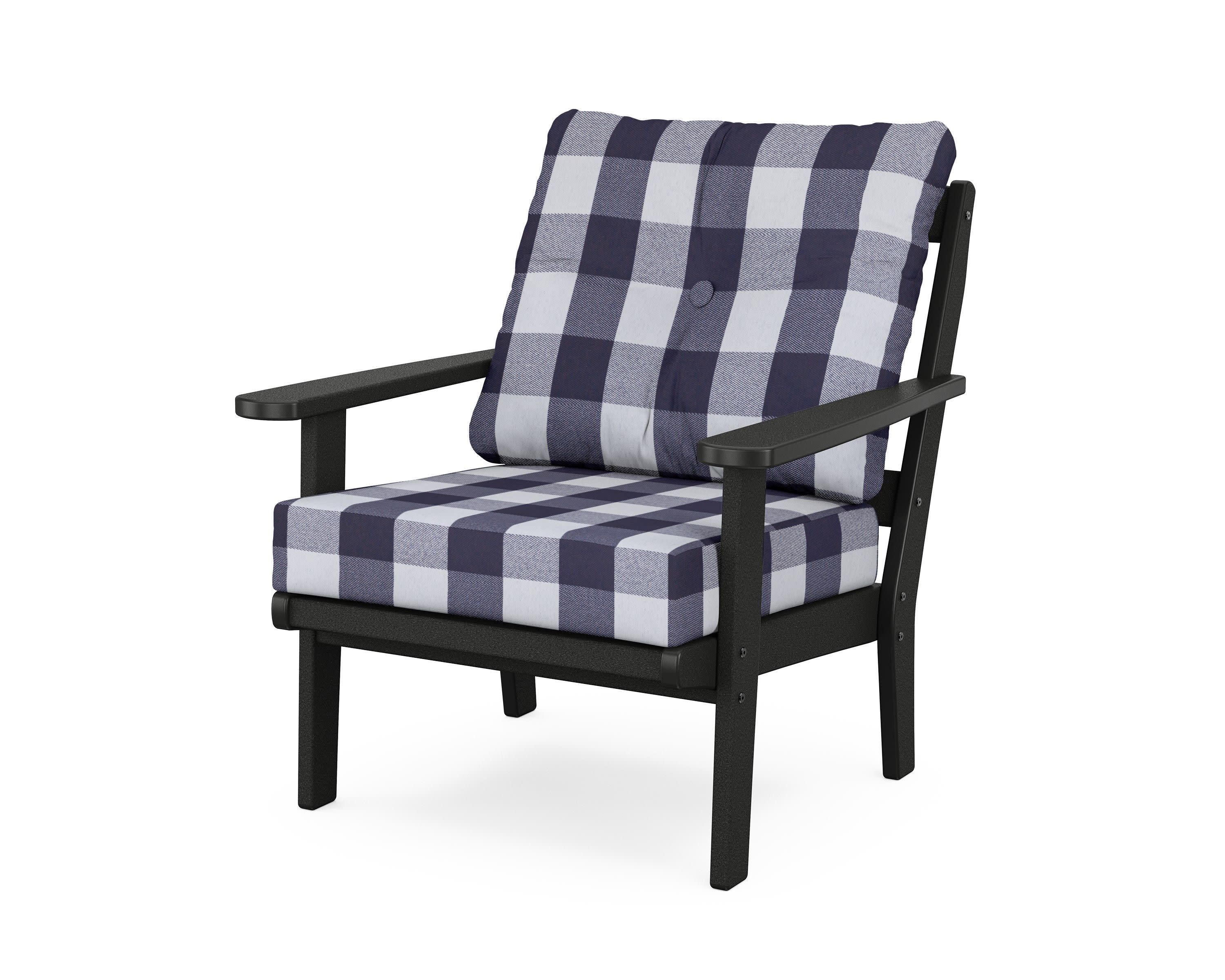 Mission Deep Seating Chair in Black / Buffalo Plaid Navy