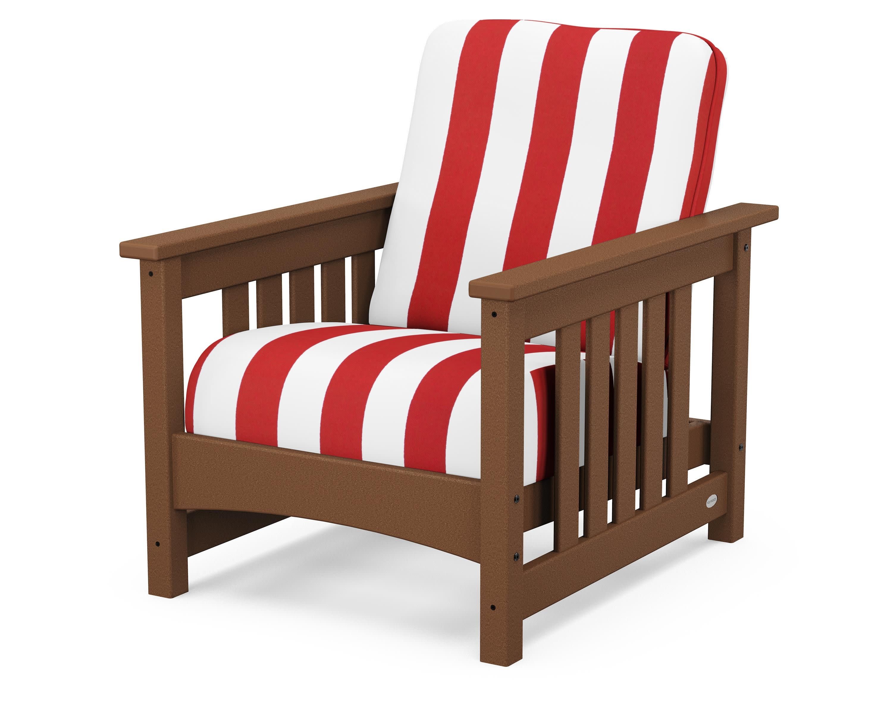 Club Mission Chair in Teak / Cabana Stripe Crimson
