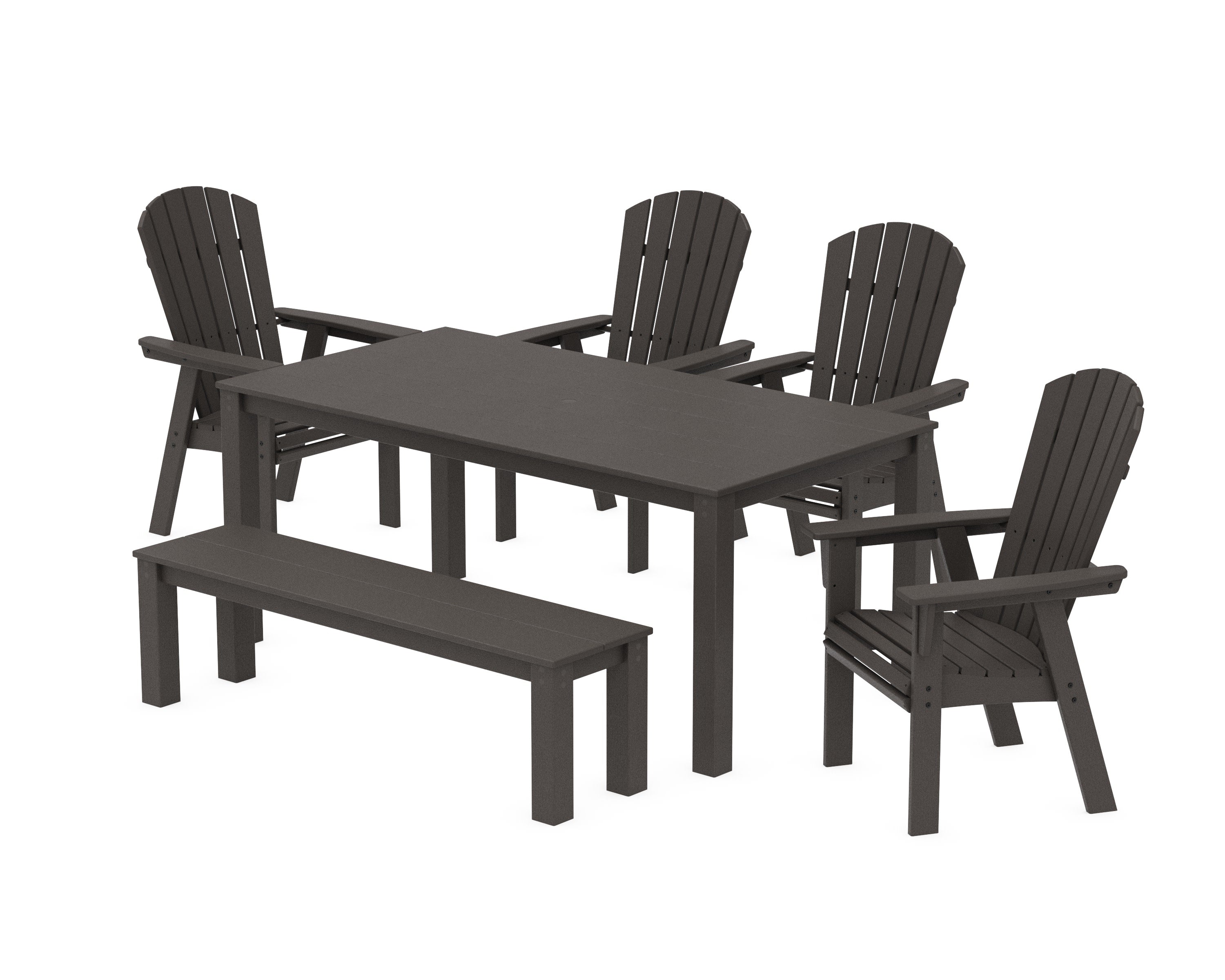 Nautical Curveback Adirondack 6-Piece Parsons Dining Set with Bench in Vintage Coffee