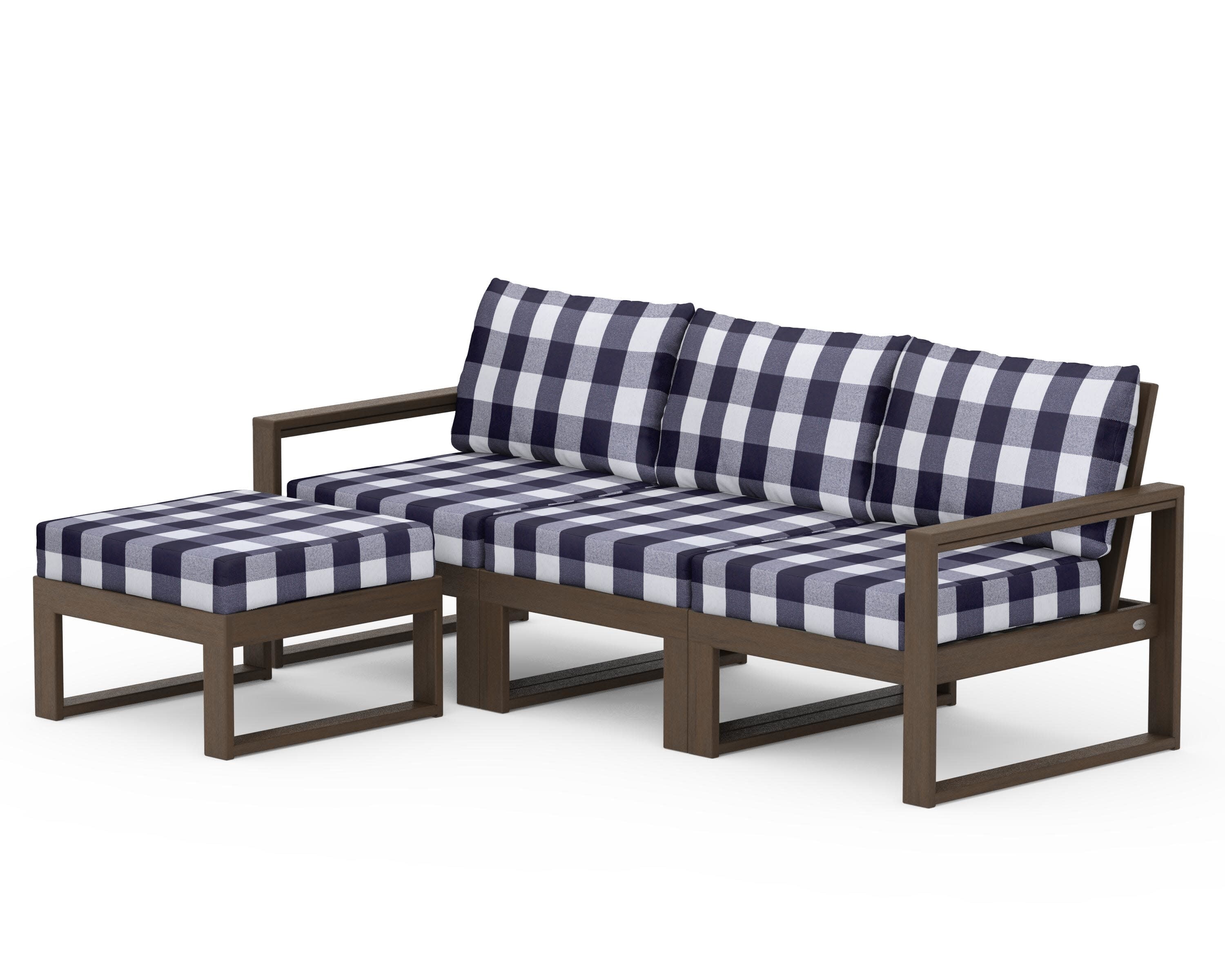 EDGE 4-Piece Modular Deep Seating Set with Ottoman in Kona / Buffalo Plaid Navy