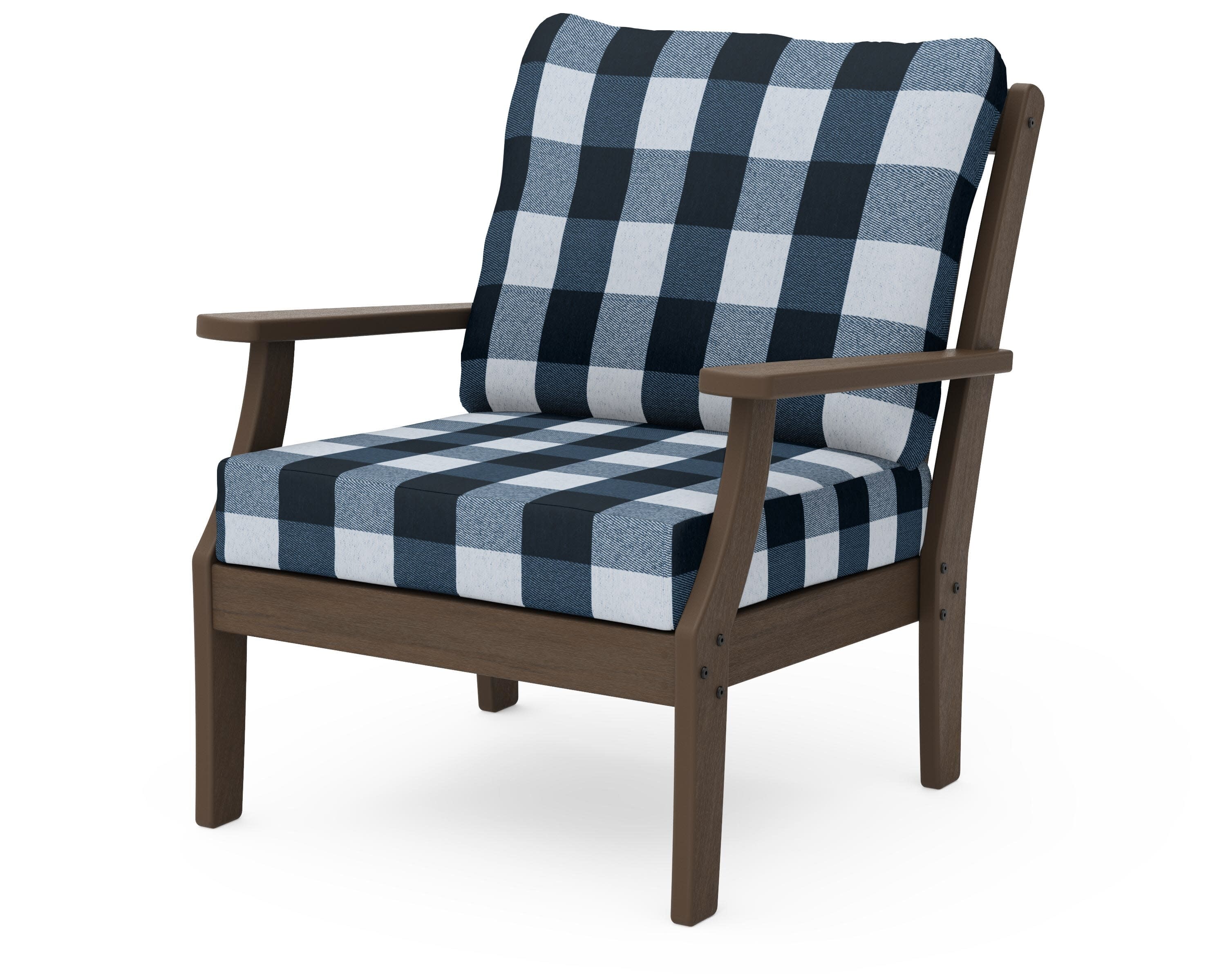 Braxton Deep Seating Chair in Kona / Buffalo Plaid Marine Indigo