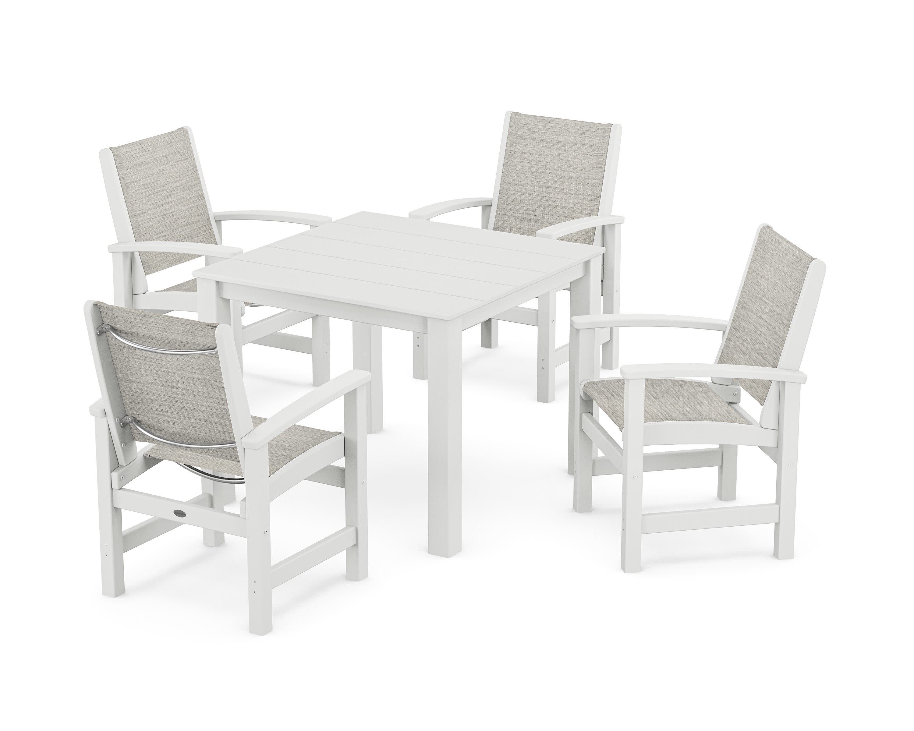Coastal 5-Piece Parsons Dining Set in White / Birch Sling