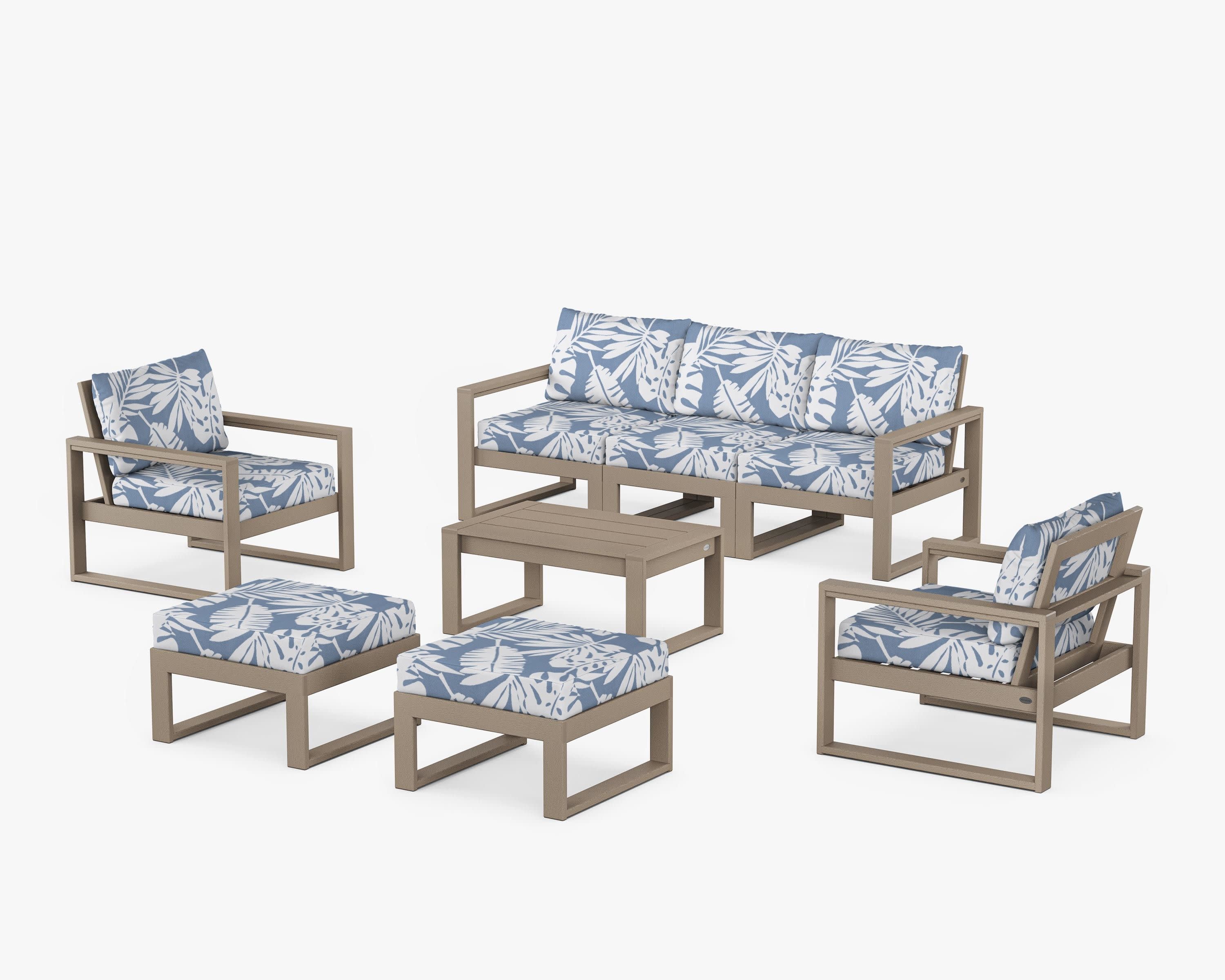 EDGE Sectional 8-Piece Lounge Sofa Set in Vintage Sahara / Leaf Sky Blue
