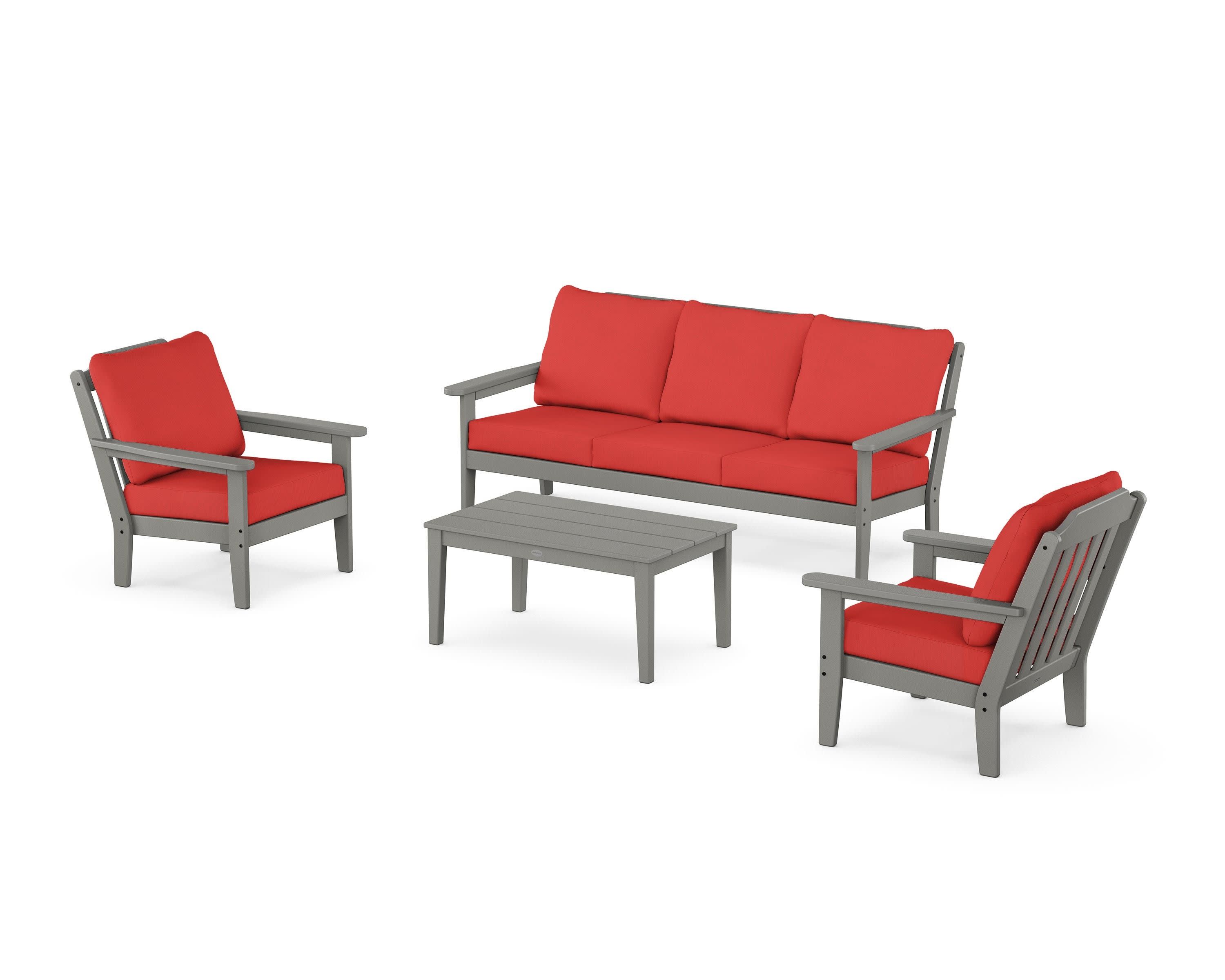 Cottage 4-Piece Deep Seating Set with Sofa in Slate Grey / Crimson Linen