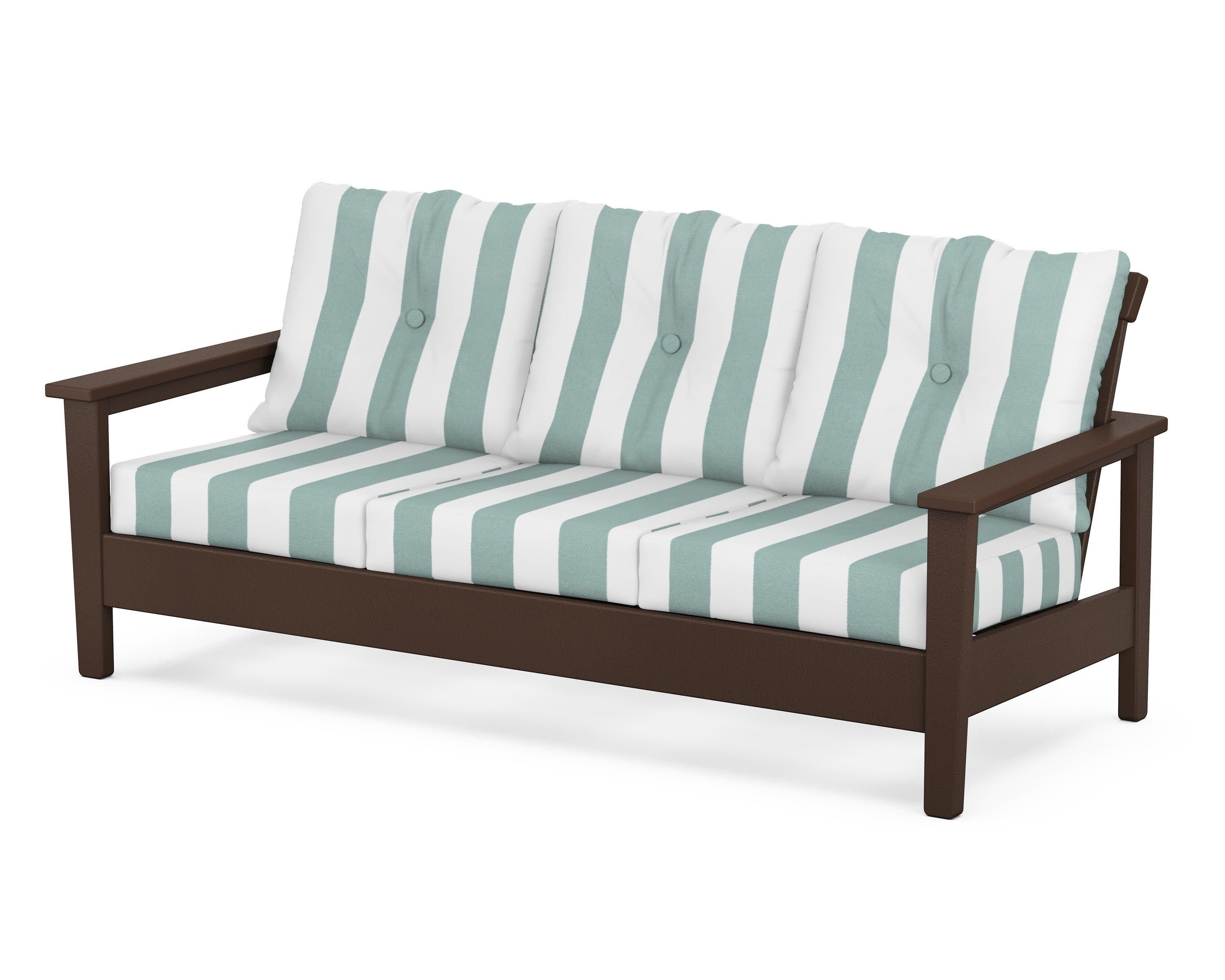 Prescott Deep Seating Sofa in Mahogany / Cabana Stripe Glacier Spa