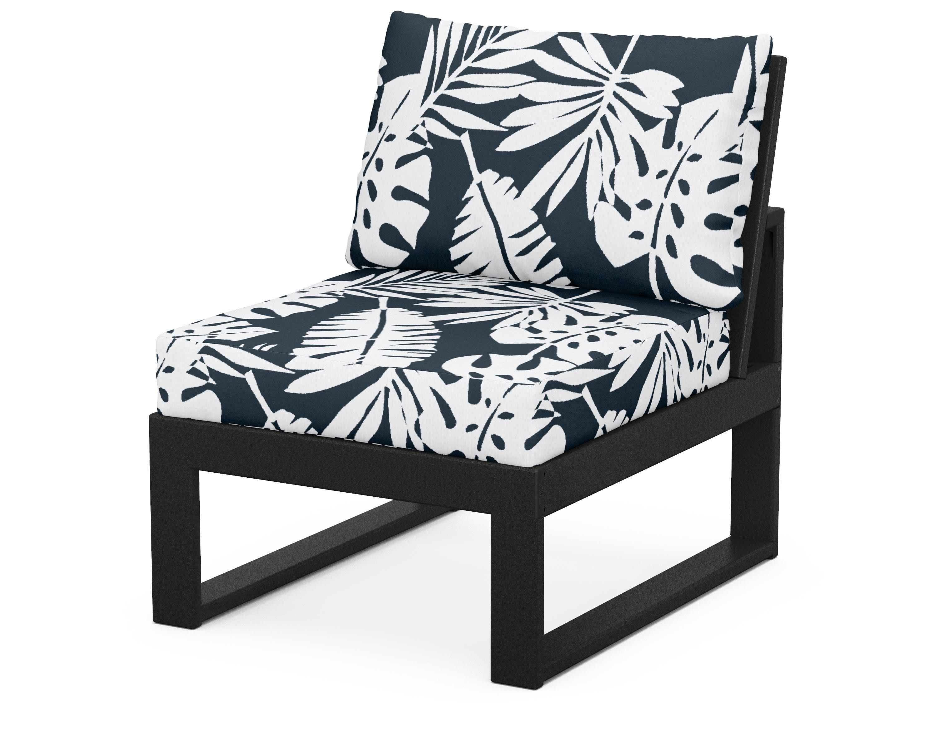 Modular Armless Chair in Black / Leaf Marine Indigo