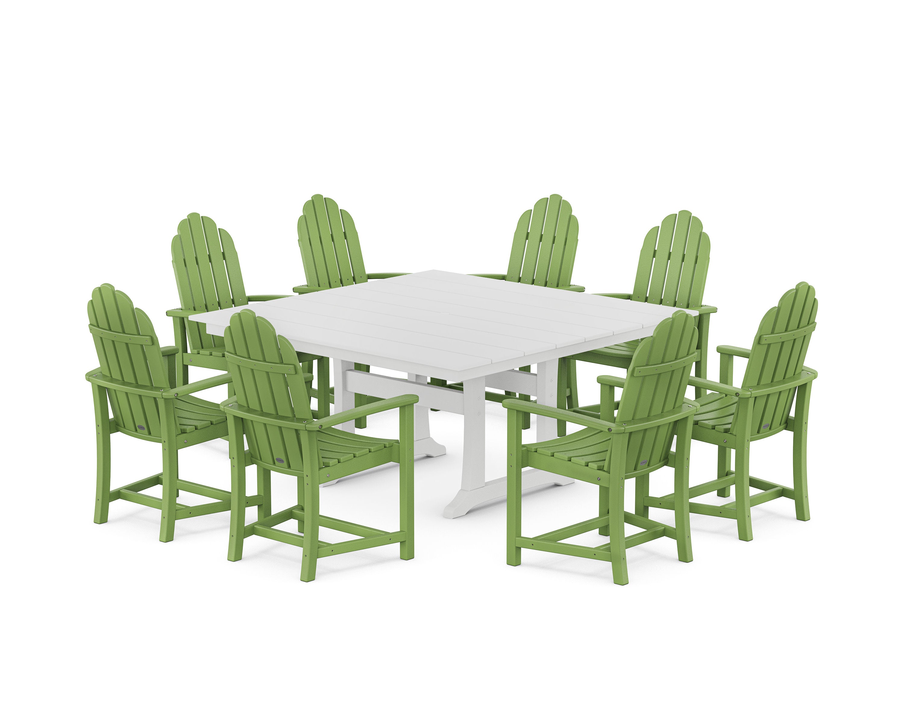Classic Adirondack 9-Piece Square Farmhouse Dining Set with Trestle Legs in Lime / White