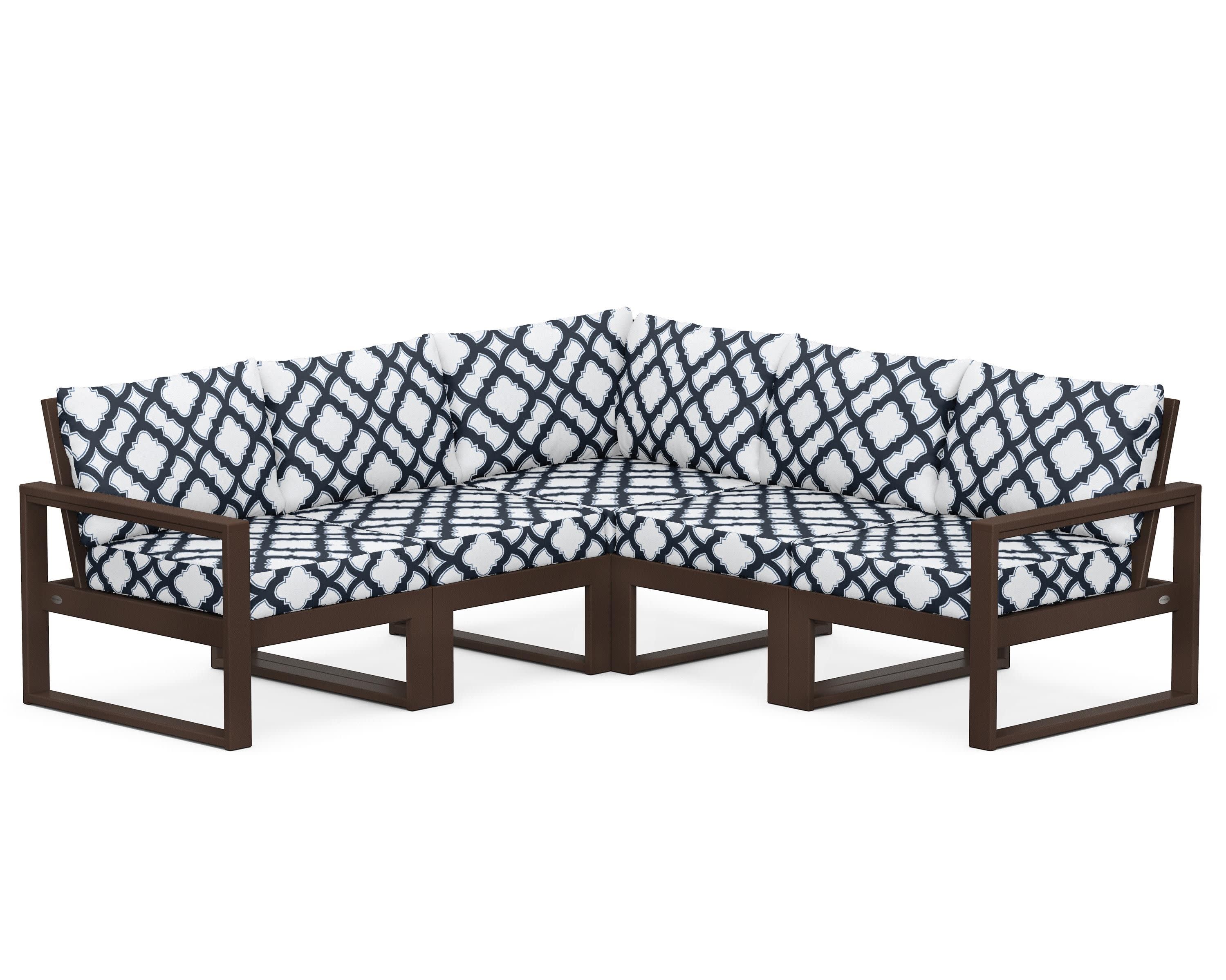 EDGE 5-Piece Modular Deep Seating Set in Mahogany / Trellis Marine Indigo