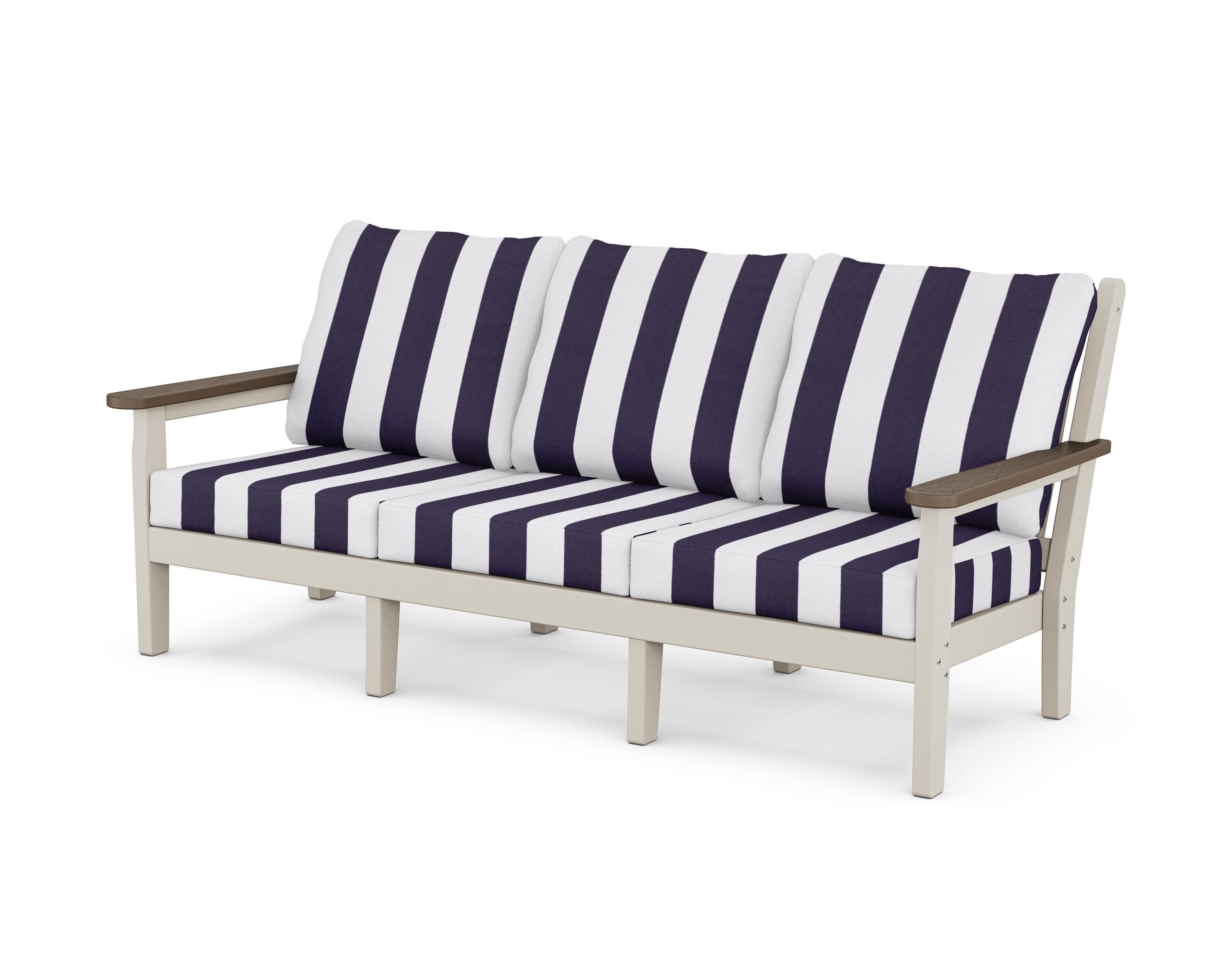 Chippendale Deep Seating Sofa in Sand / Kona / Cabana Stripe Navy
