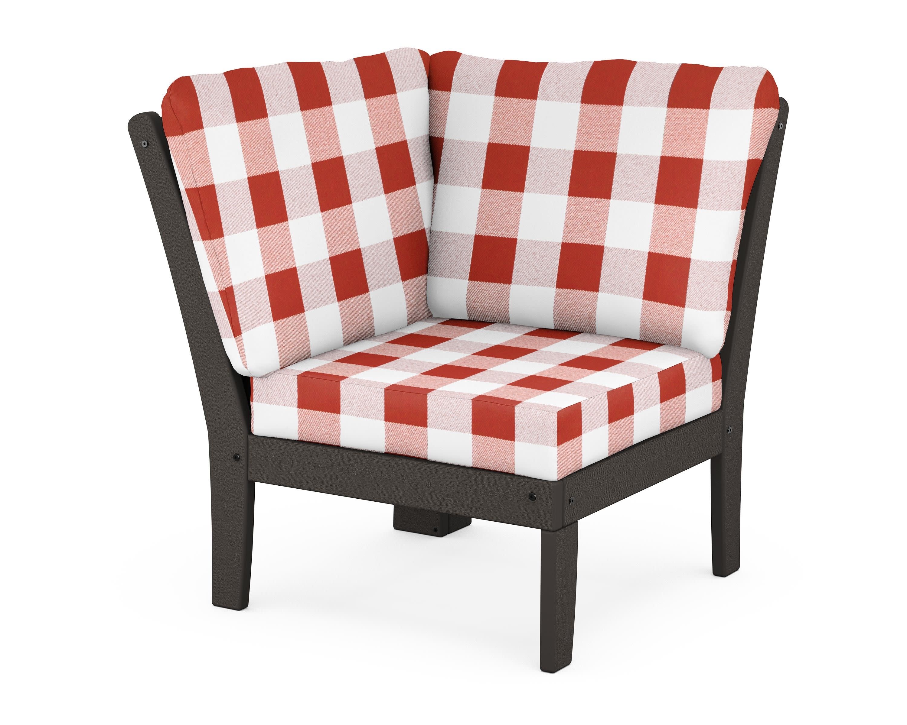 Braxton Modular Corner Chair in Vintage Coffee / Buffalo Plaid Crimson