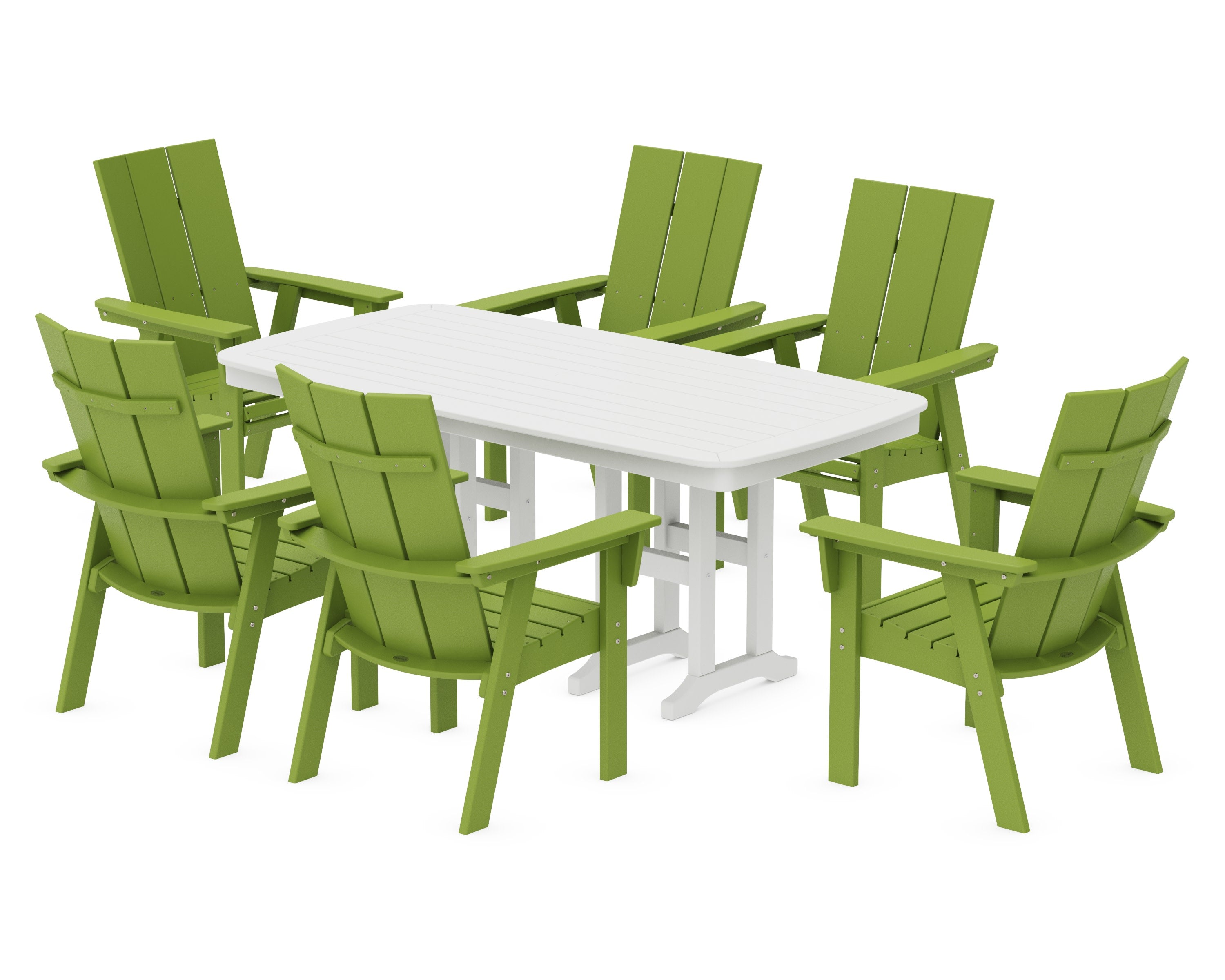 Modern Curveback Adirondack 7-Piece Dining Set in Lime / White