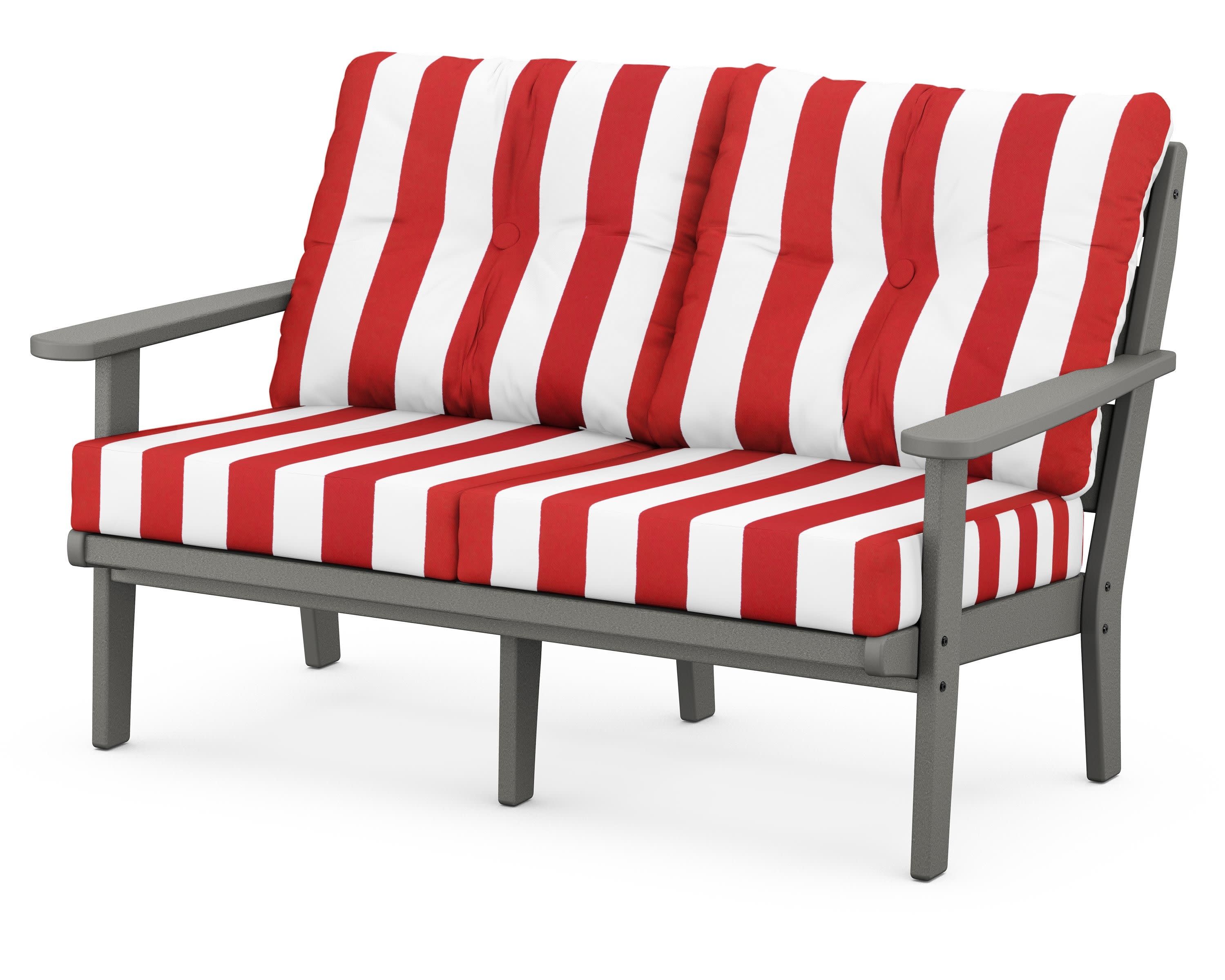 Lakeside Deep Seating Loveseat in Slate Grey / Cabana Stripe Crimson