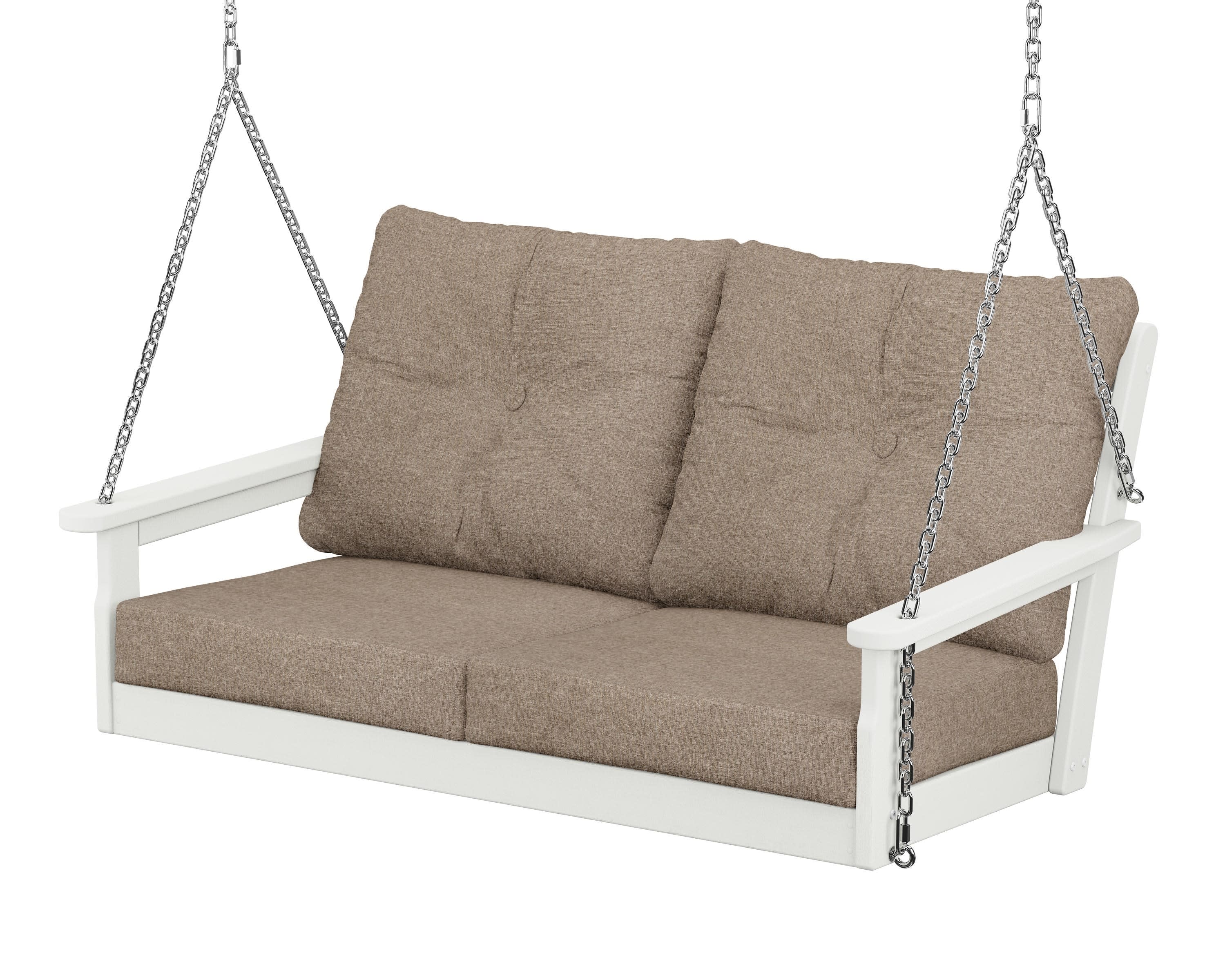 Vineyard Deep Seating Swing in Vintage White / Spiced Burlap