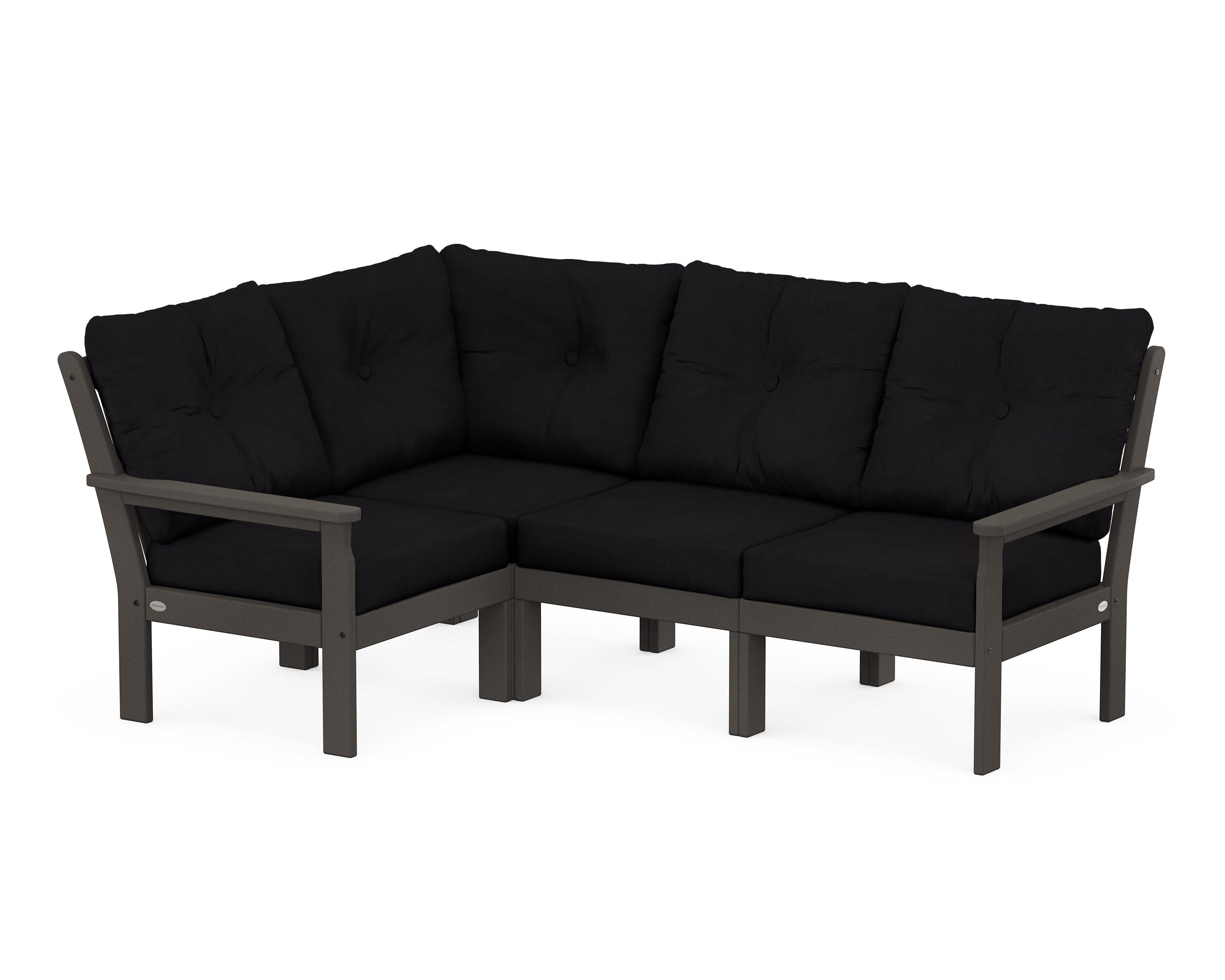 Vineyard 4-Piece Sectional in Vintage Coffee / Midnight Linen