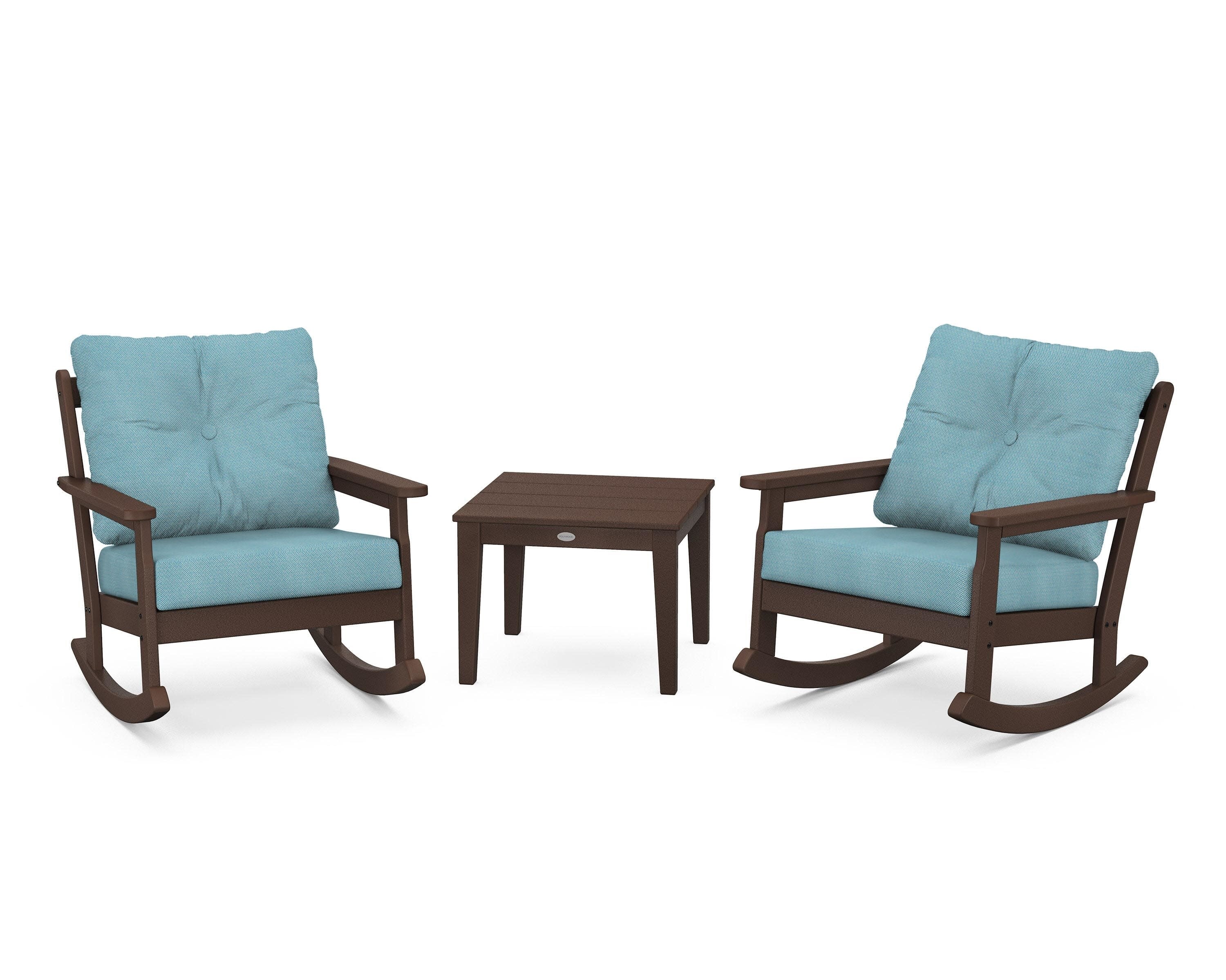 Vineyard 3-Piece Deep Seating Rocker Set in Mahogany / Lattice Sky Blue