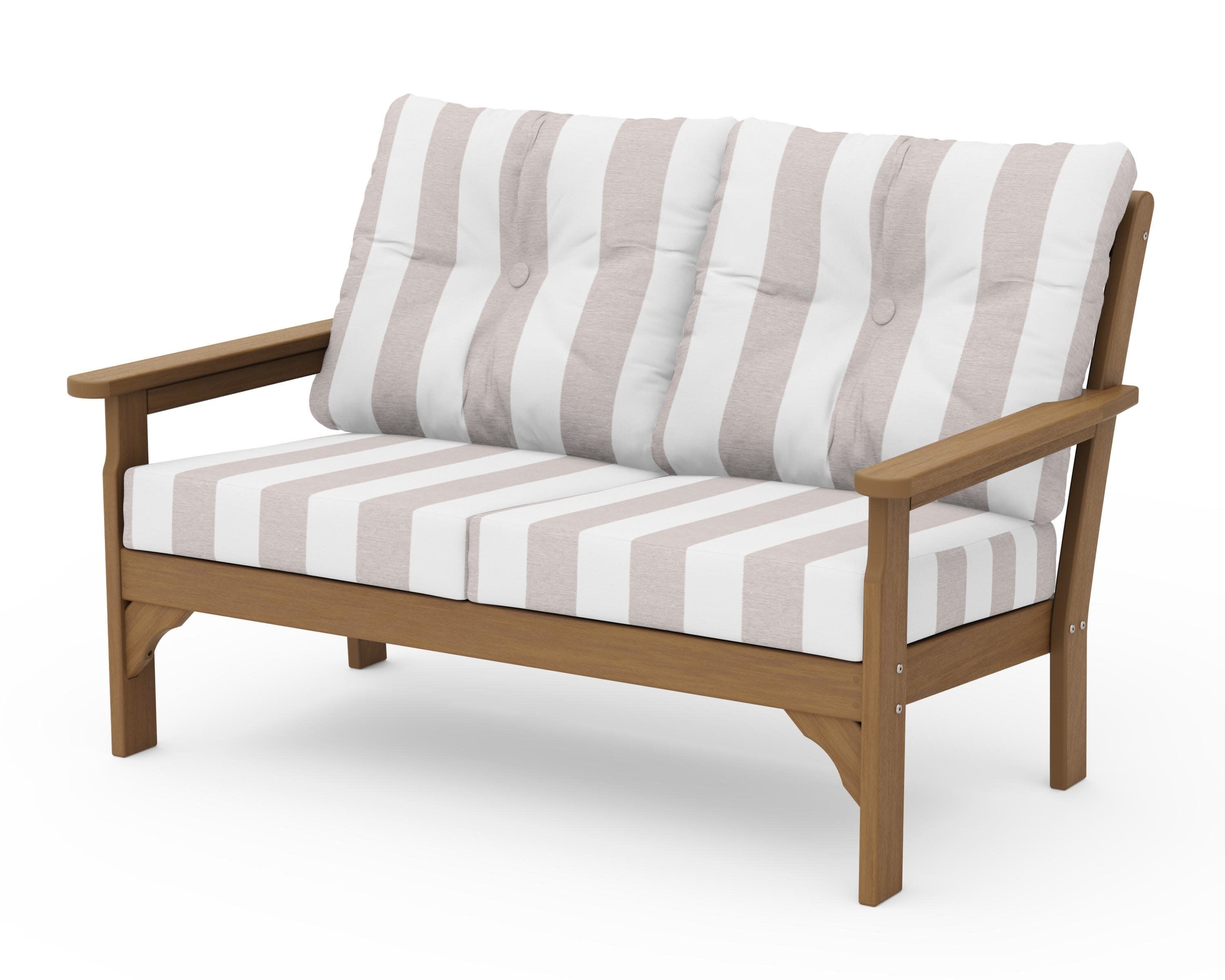 Vineyard Deep Seating Loveseat in Natural / Cabana Stripe Dune Burlap